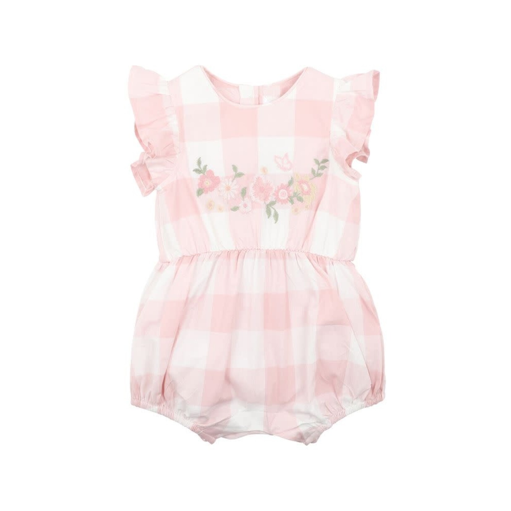 Bebe Lara Embroidered Check Romper