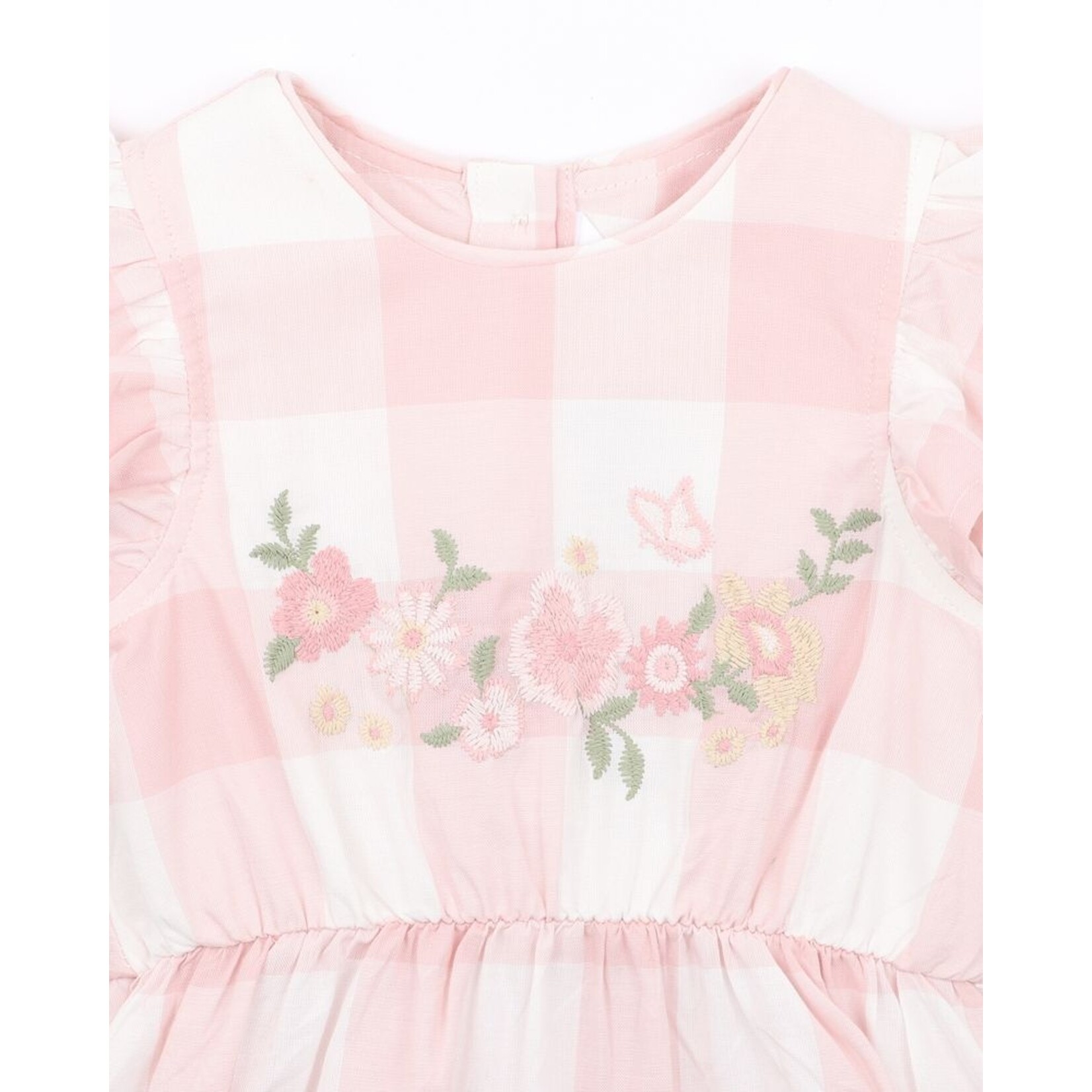 Bebe Lara Embroidered Check Romper