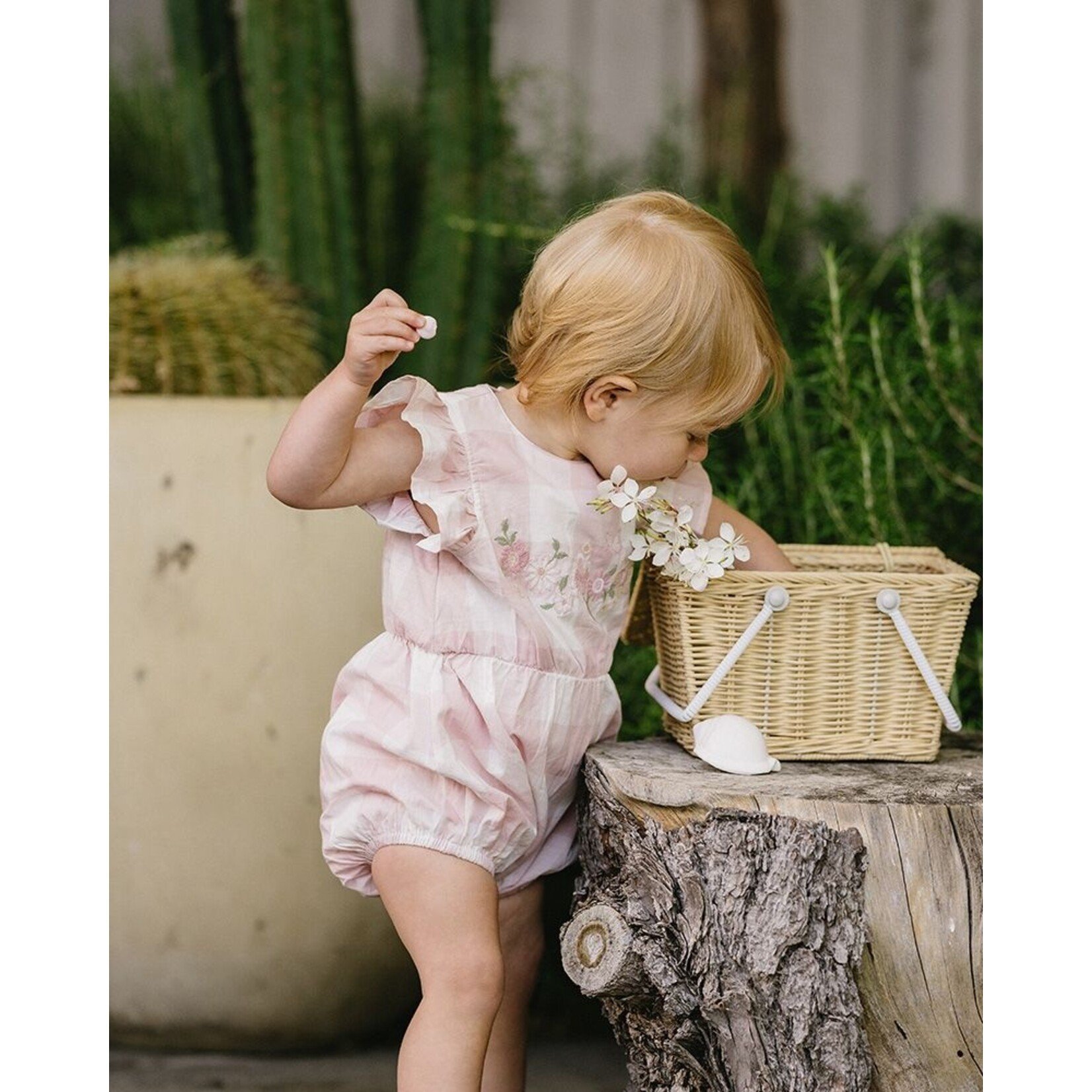 Bebe Lara Embroidered Check Romper