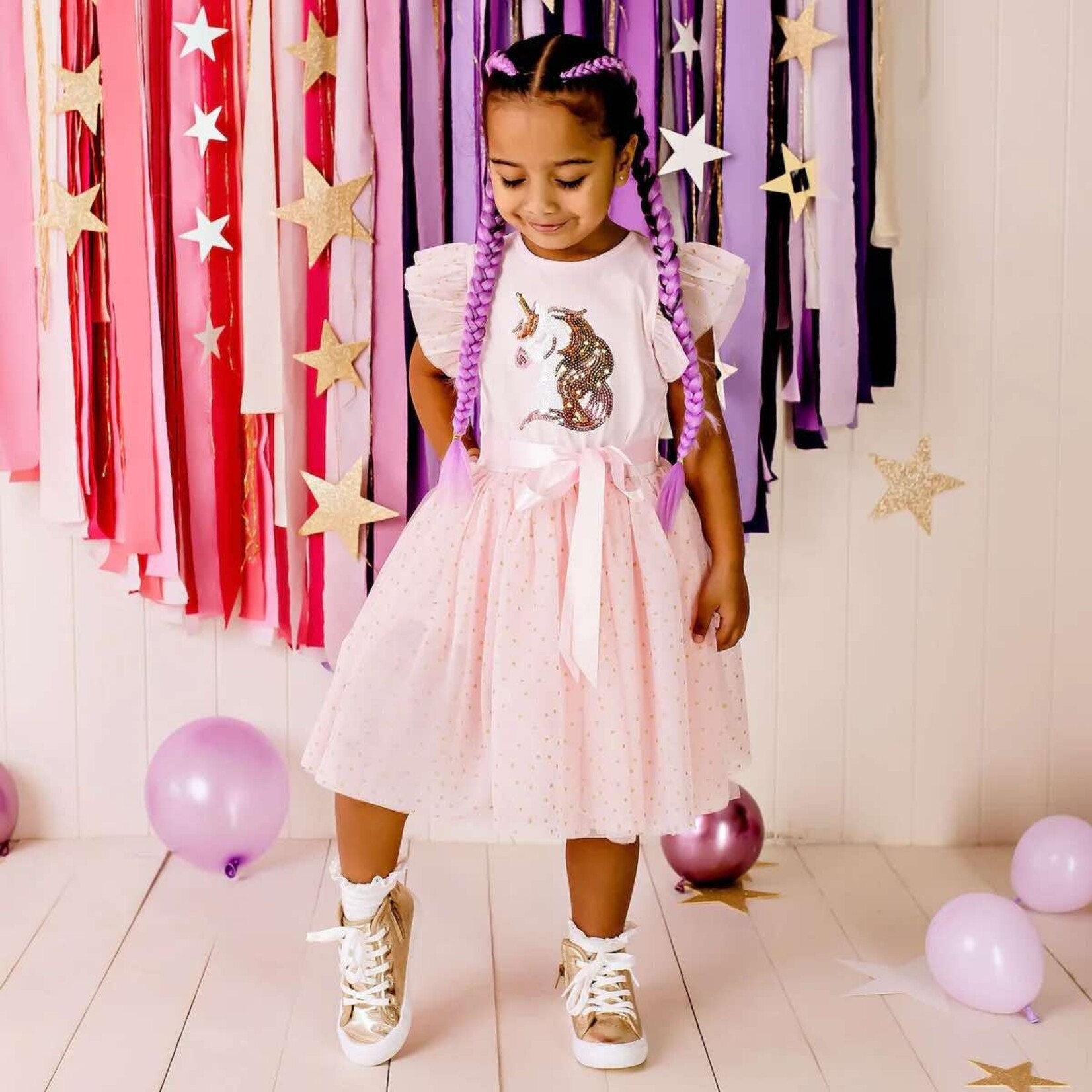 Designer Kidz Unicorn Sequin Tutu Dress Pink