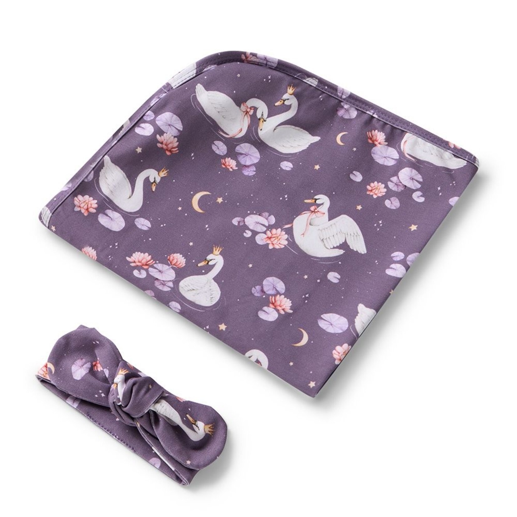 Snuggle Hunny Organic Jersey Wrap Set Midnight Swan