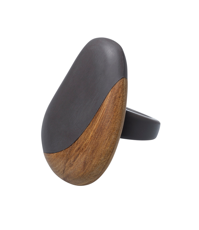 Elk Resin and Wood Ring, FLINTGREY, O/S