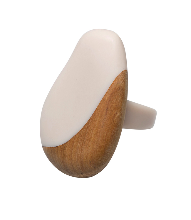 Elk Resin and Wood Ring, FLINTGREY, O/S