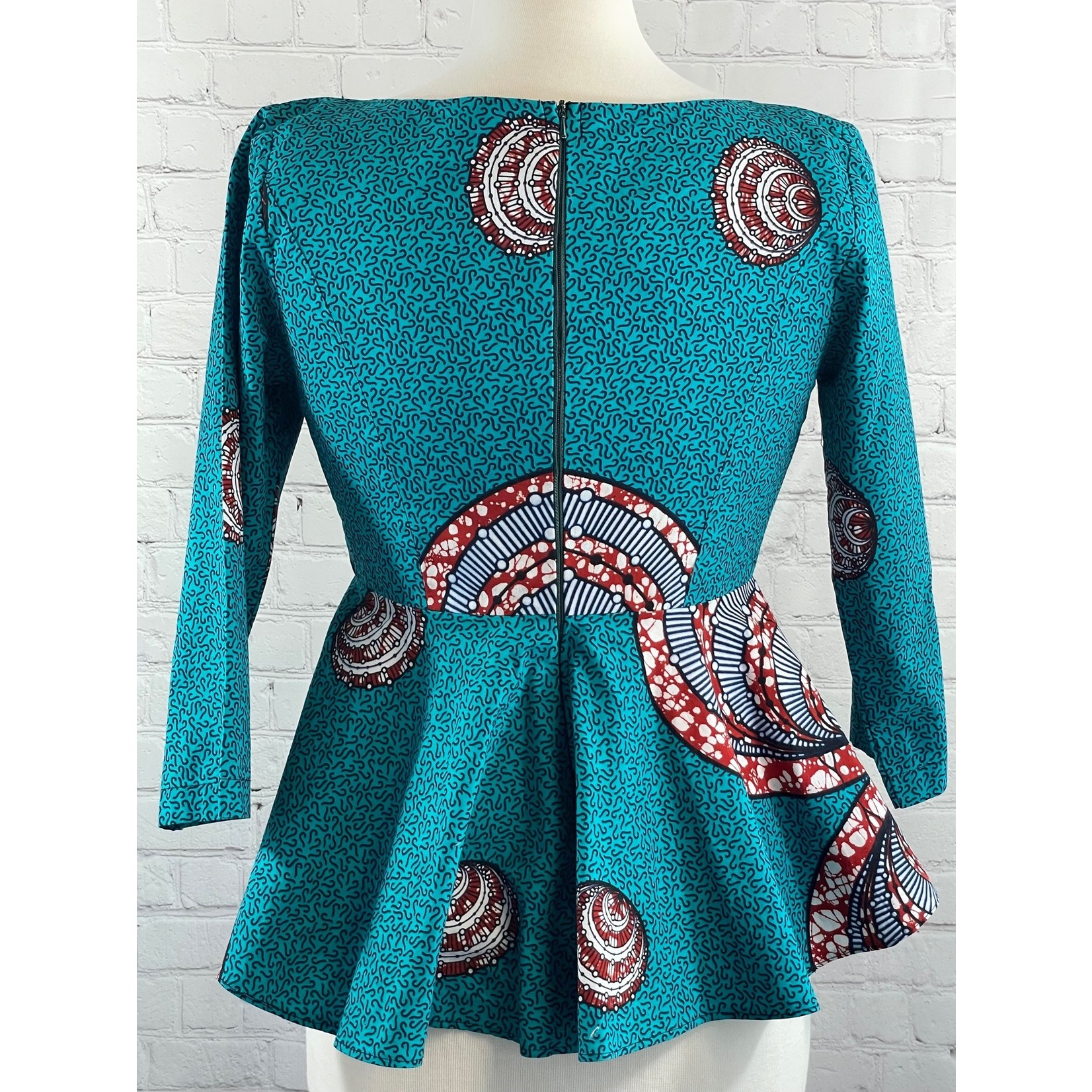 Hand Made, Teal, Burgundy, Navy African Print, 3/4, sm