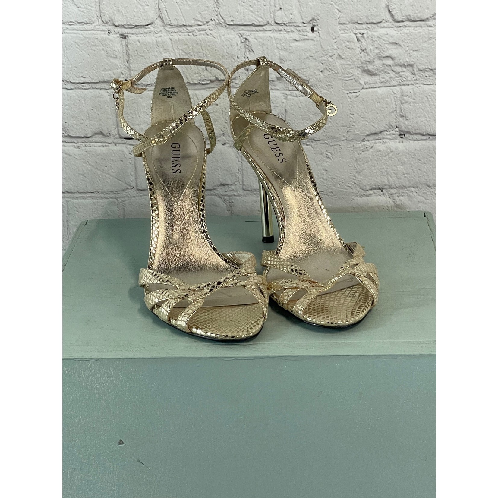 guess gold strappy heels