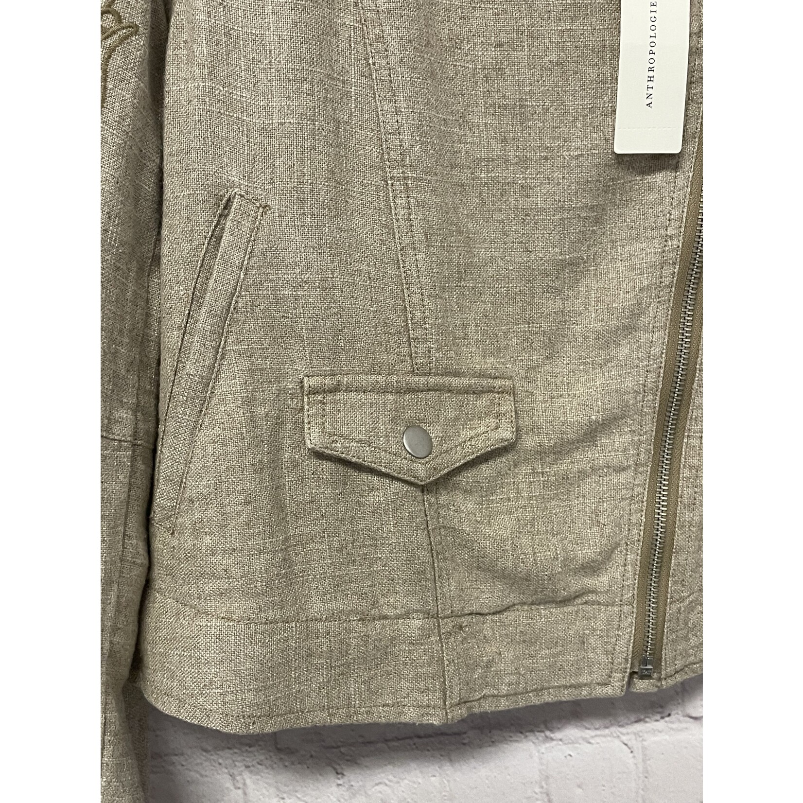 Anthropologie Anthropologie, Khaki, Embroidered, Linen Blend, Jacket, S