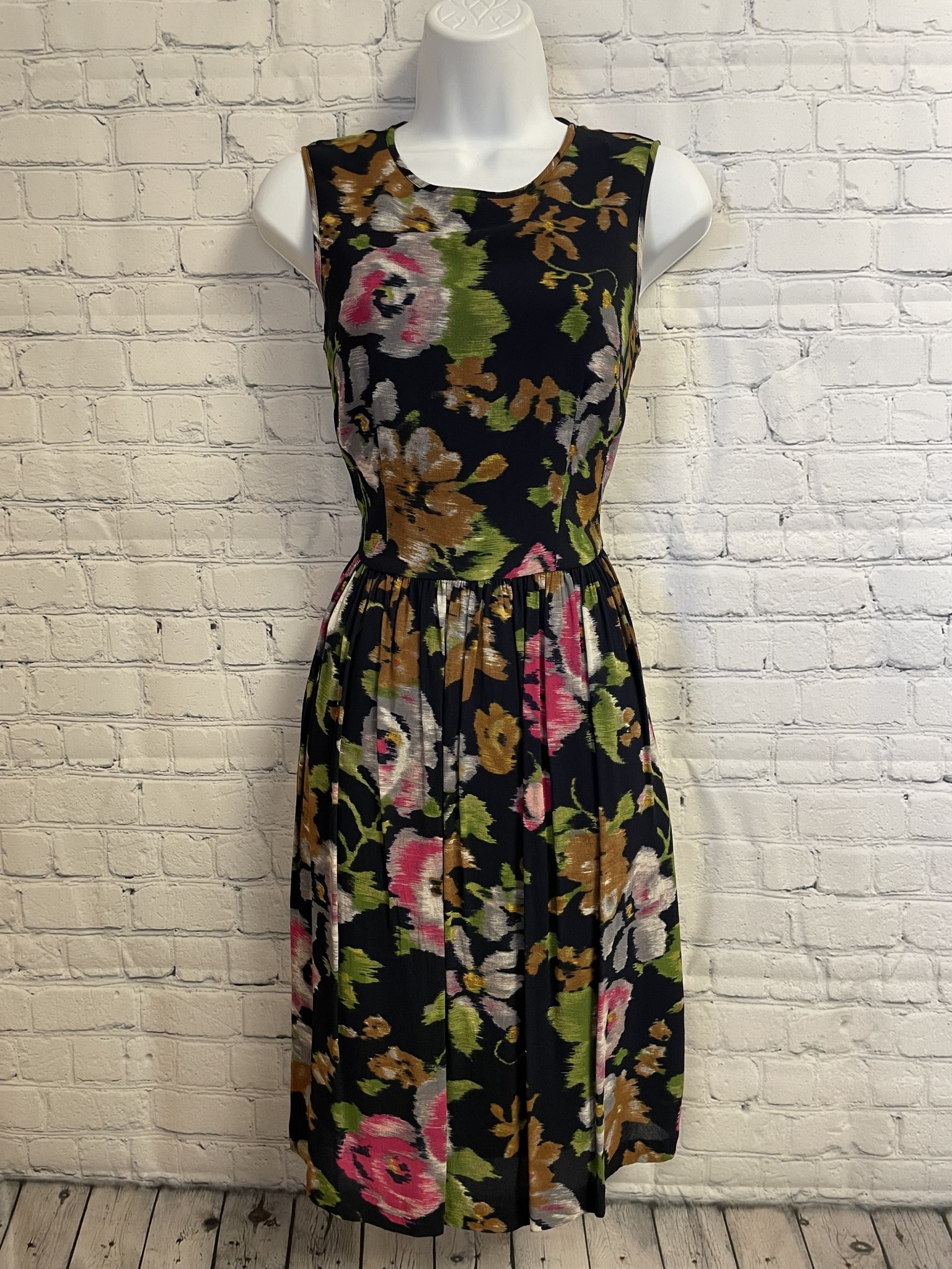 Brooks Brothers, Dark Navy Floral, Georgette Fleece Dress, Size