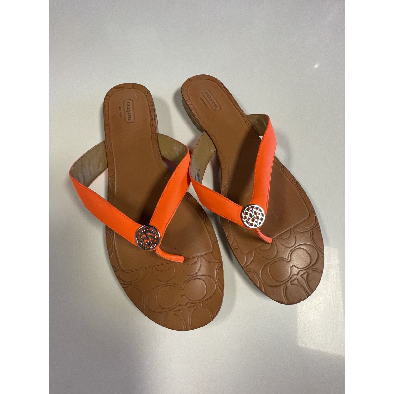 Coach, Brown, Orange, Flops, 10