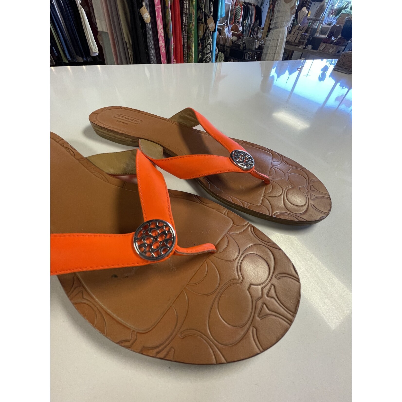 Coach, Brown, Orange, Flops, 10