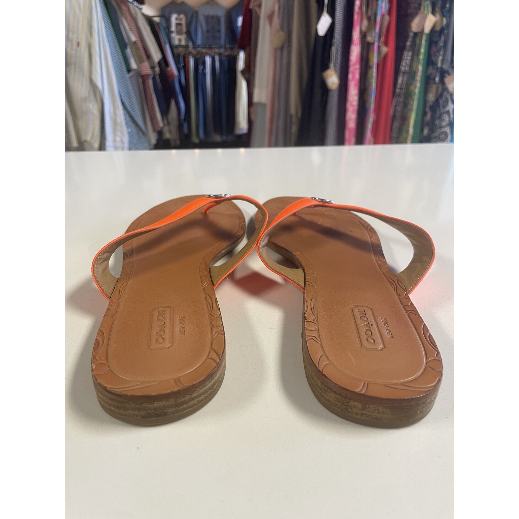 Coach, Brown, Orange, Flops, 10