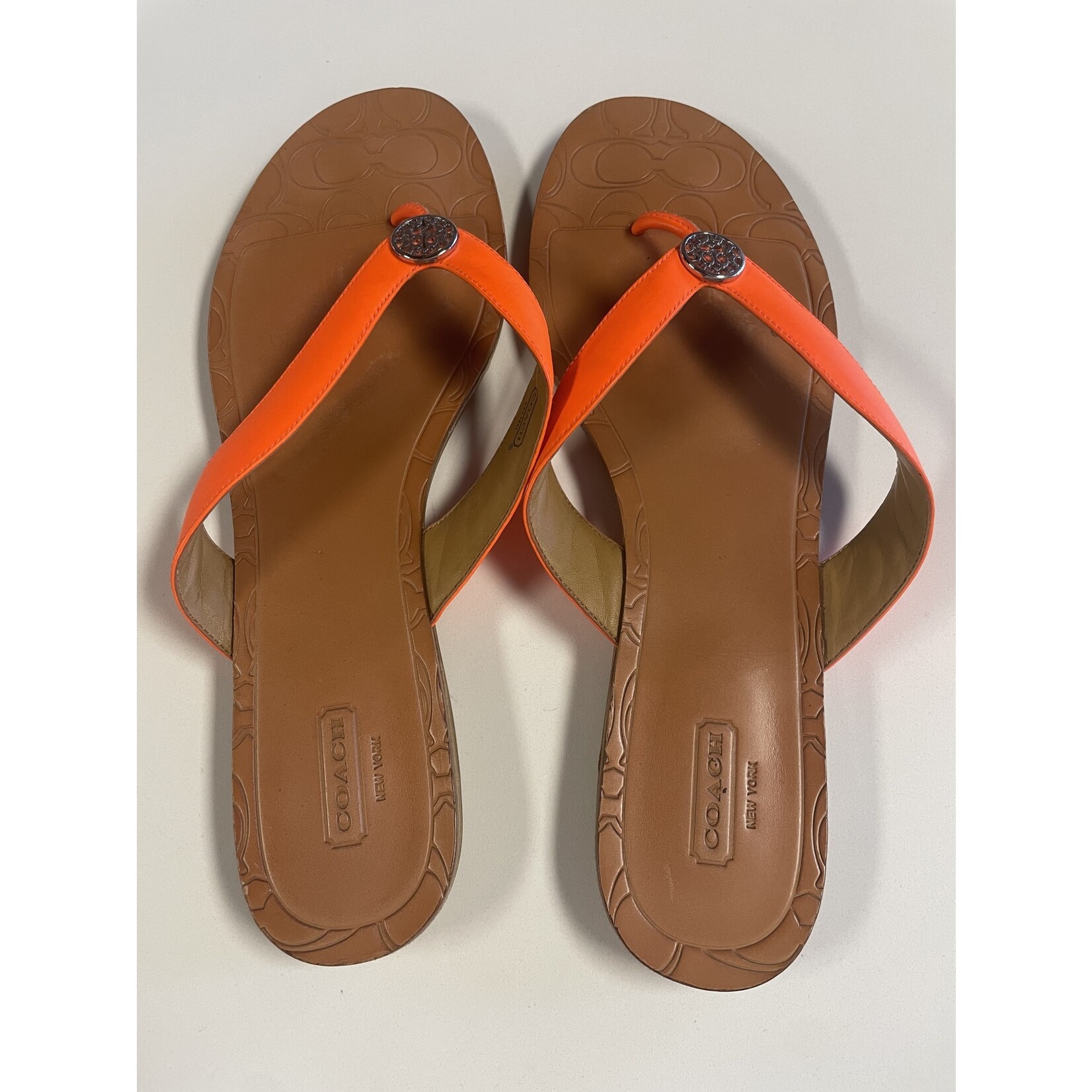 Coach, Brown, Orange, Flops, 10