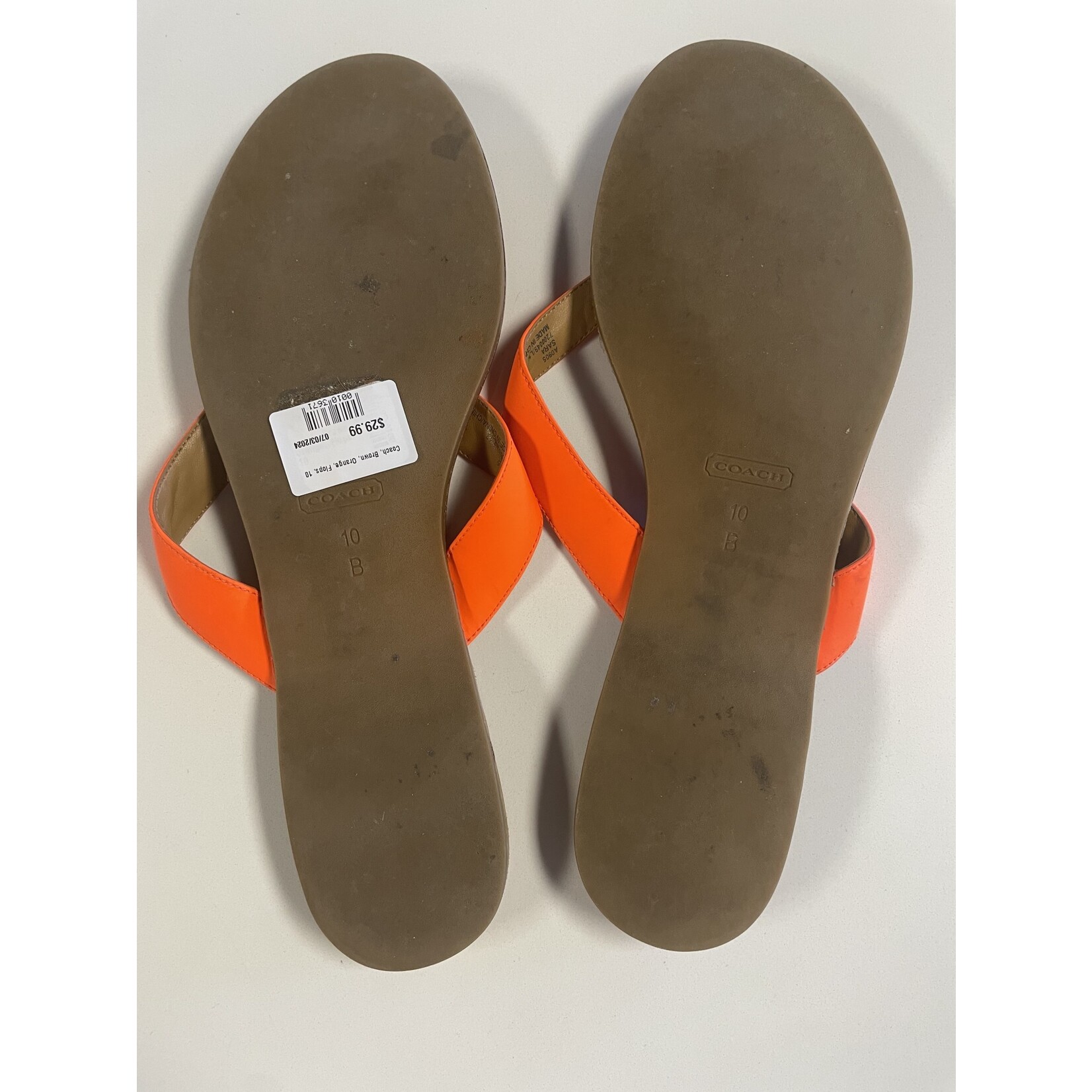 Coach, Brown, Orange, Flops, 10