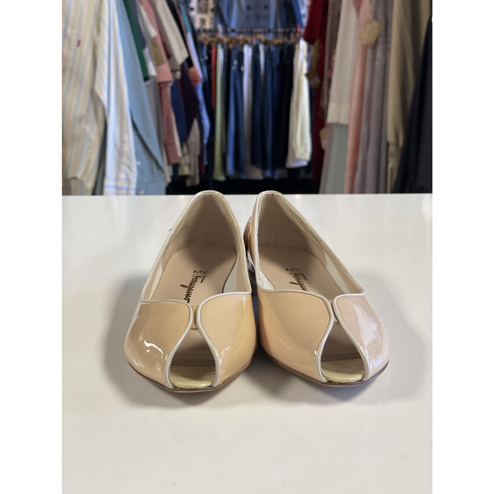 Ferragamo, Nude, Patent Leather, Flats, 6.5