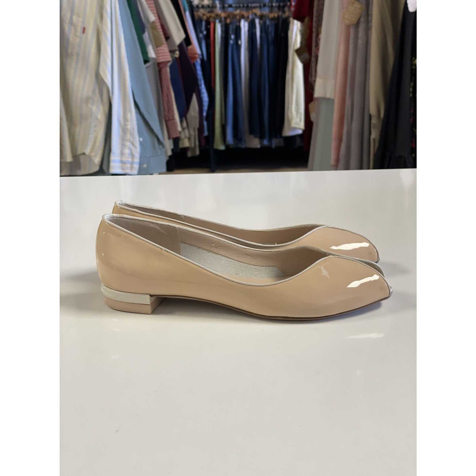 Ferragamo, Nude, Patent Leather, Flats, 6.5