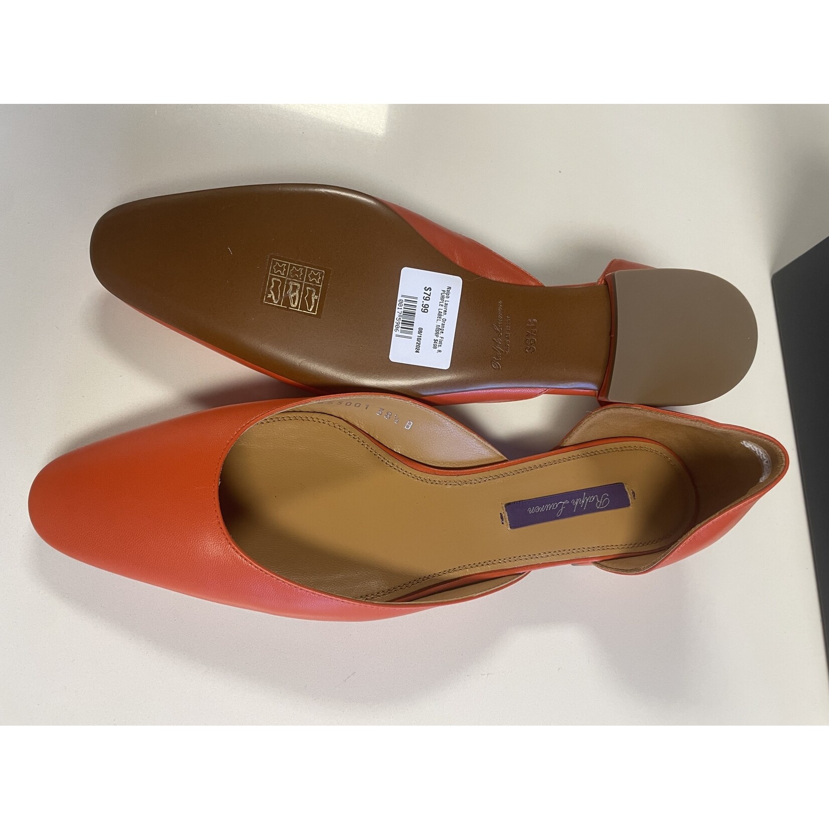 Ralph Lauren, Orange, Flats, 8, PURPLE LABEL, MSRP $498