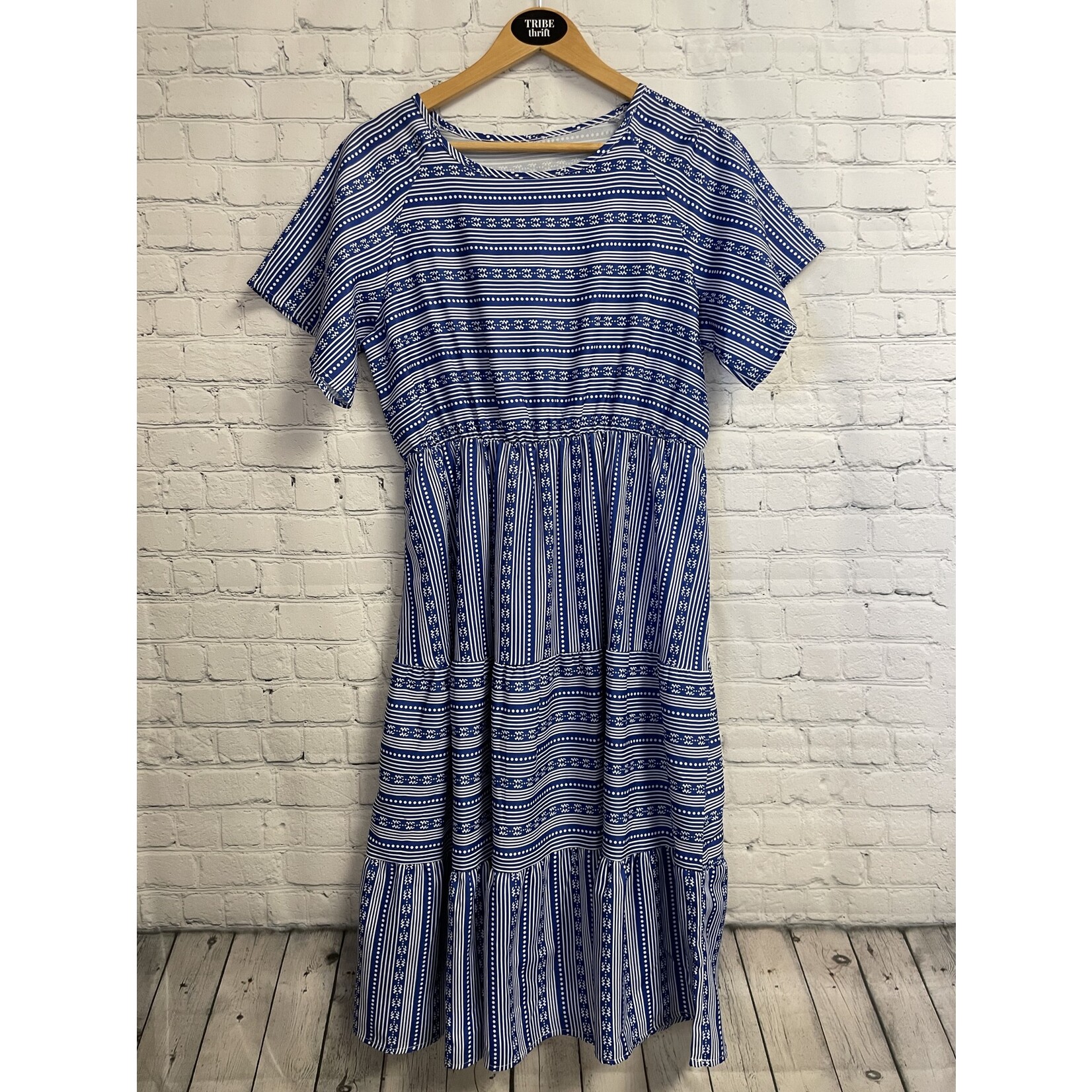 Unlabeled, Blue, White, Dress, Large