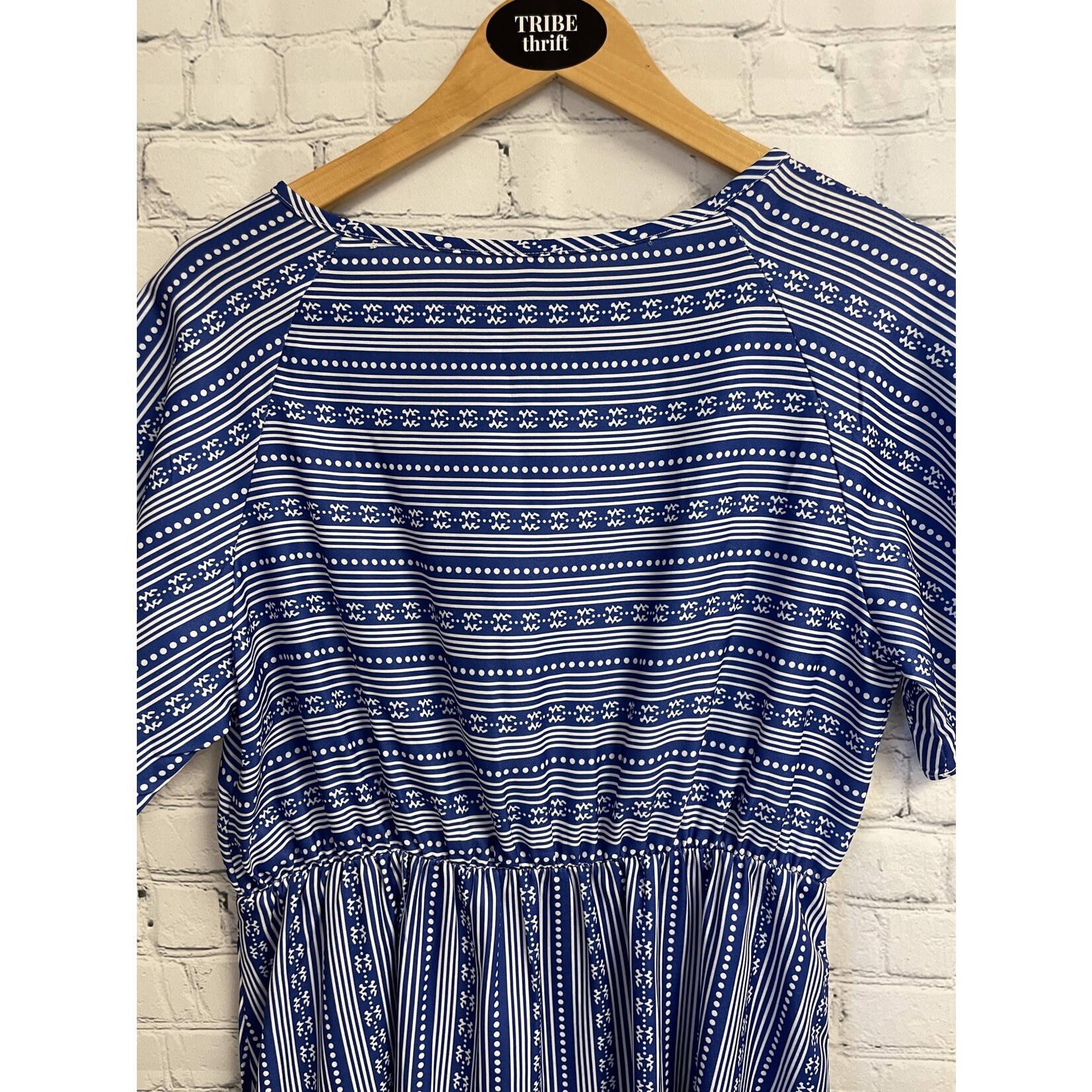 Unlabeled, Blue, White, Dress, Large