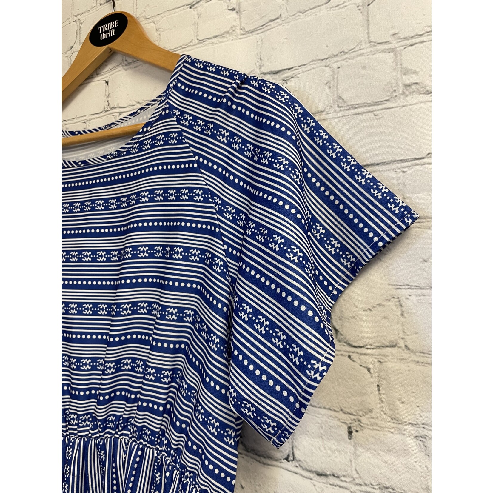 Unlabeled, Blue, White, Dress, Large