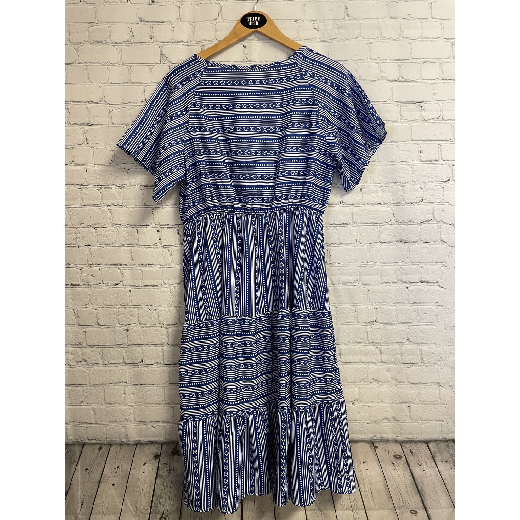 Unlabeled, Blue, White, Dress, Large