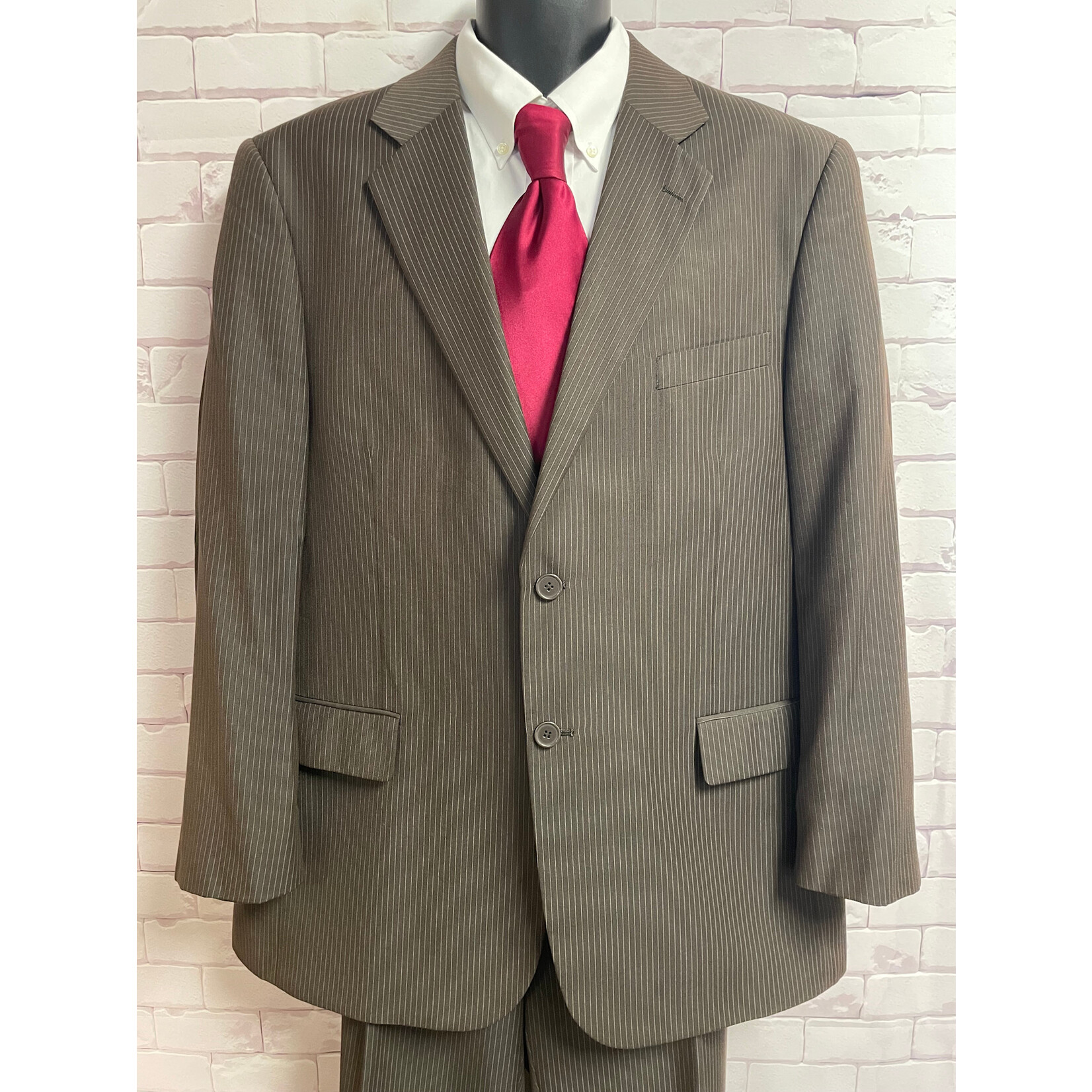 Carlo Lusso, Brown, Pinstripe, Suit, 50L, W42x30L