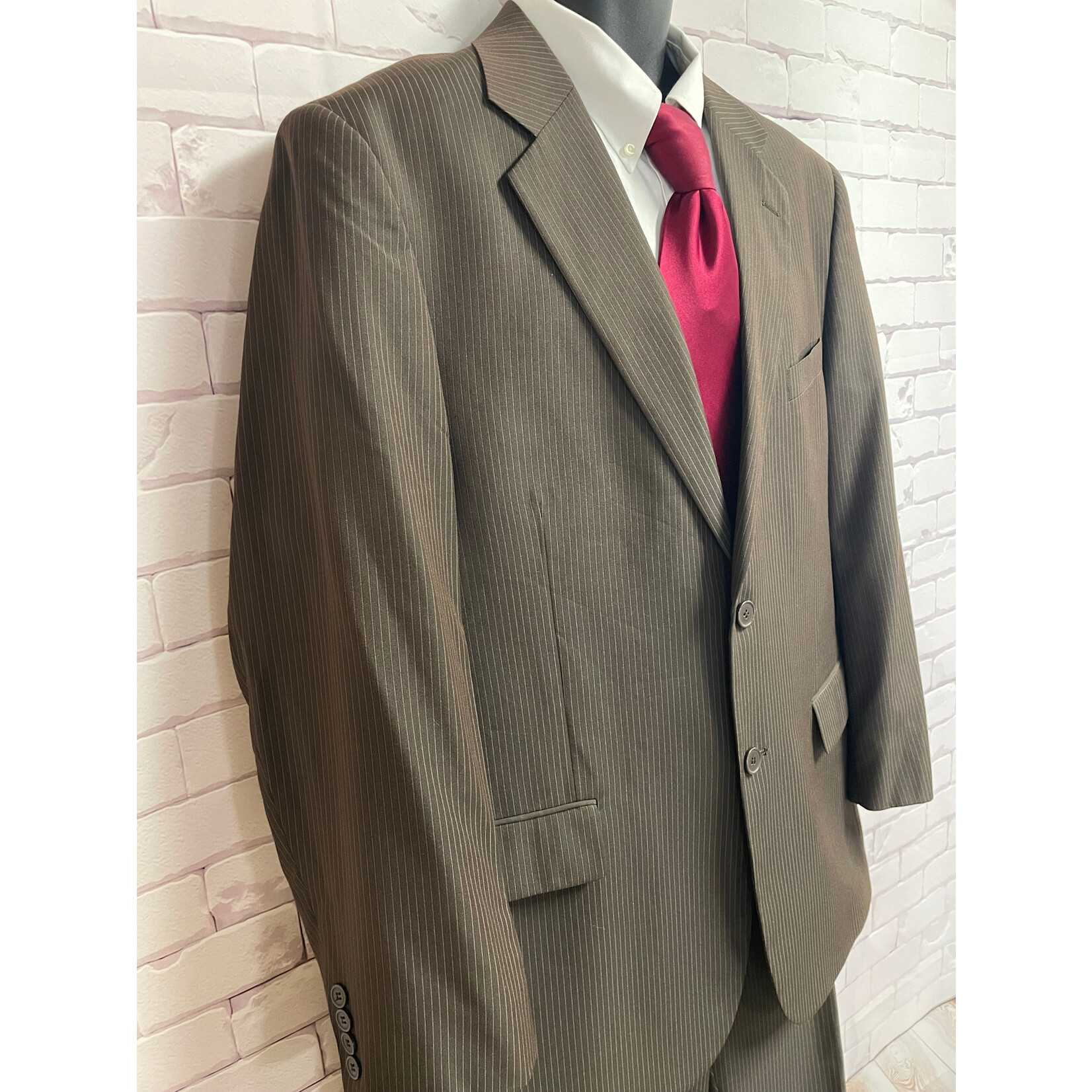 Carlo Lusso, Brown, Pinstripe, Suit, 50L, W42x30L