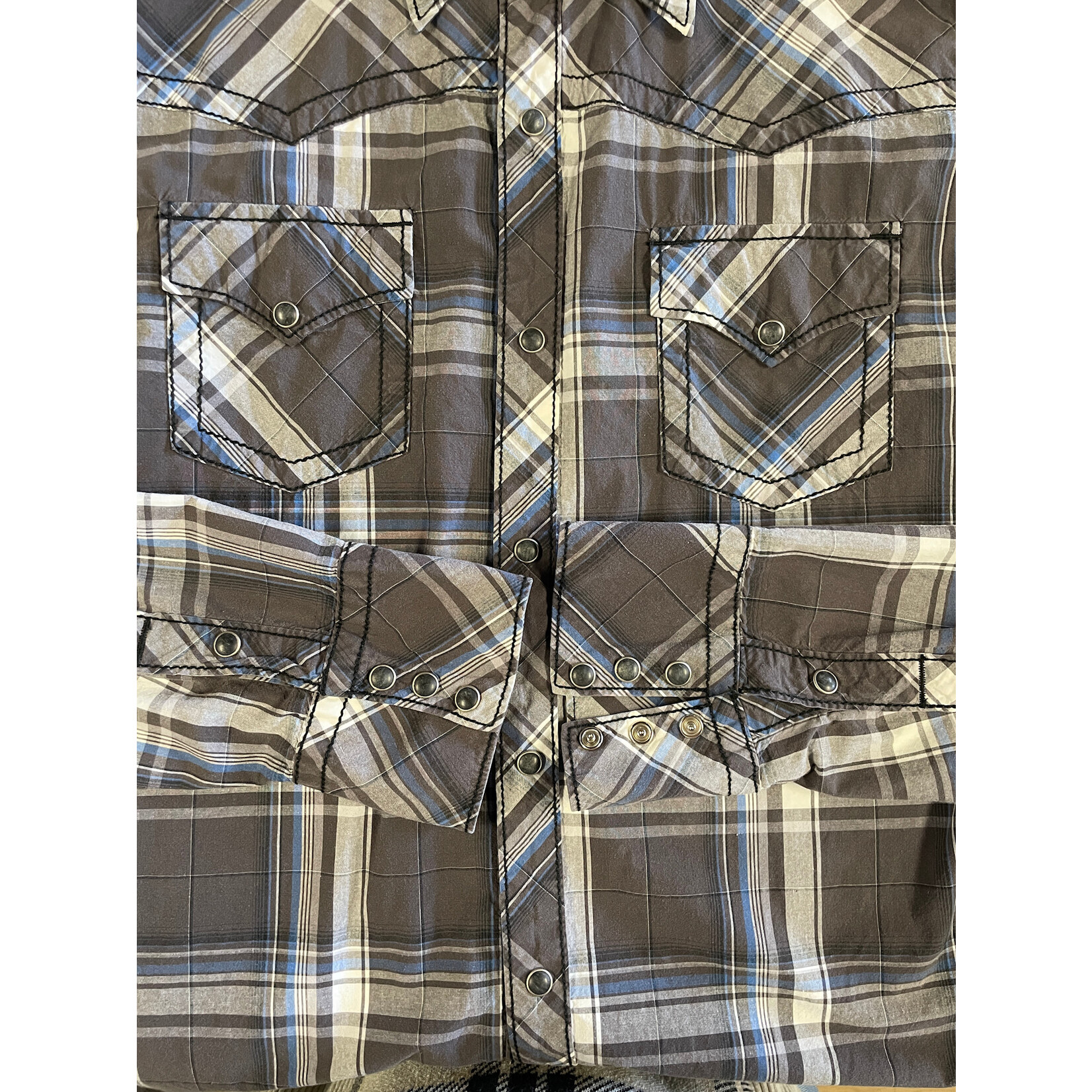 BKE, Gray, Blue, Plaid, Snap Button, Men's, XL