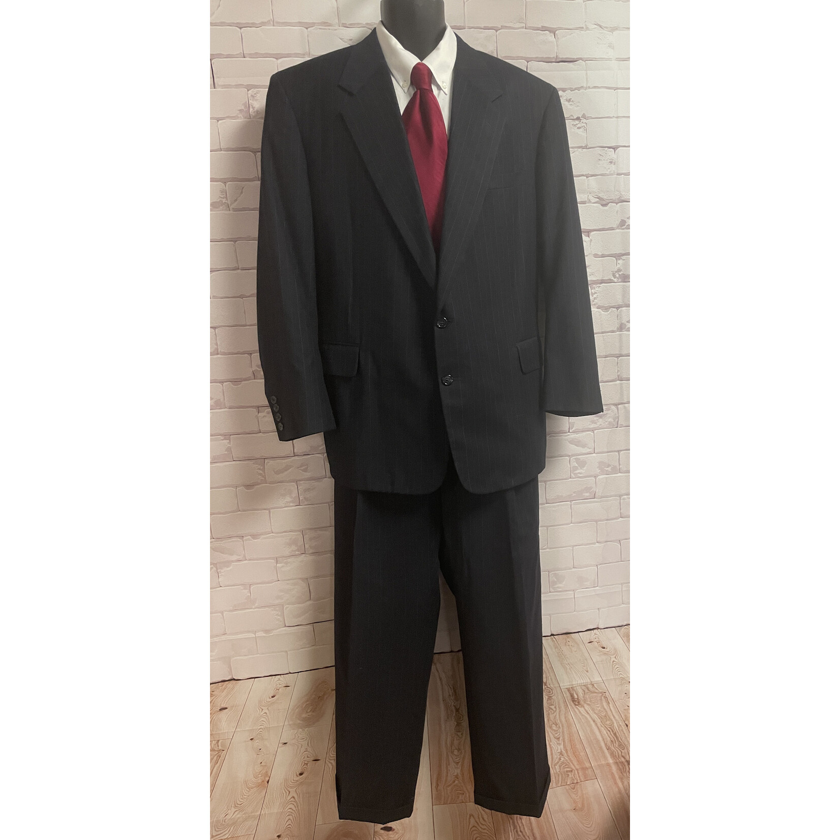 Tom James, Navy, Blue Pin Striped, Suit, Men's, 52L, 42/41