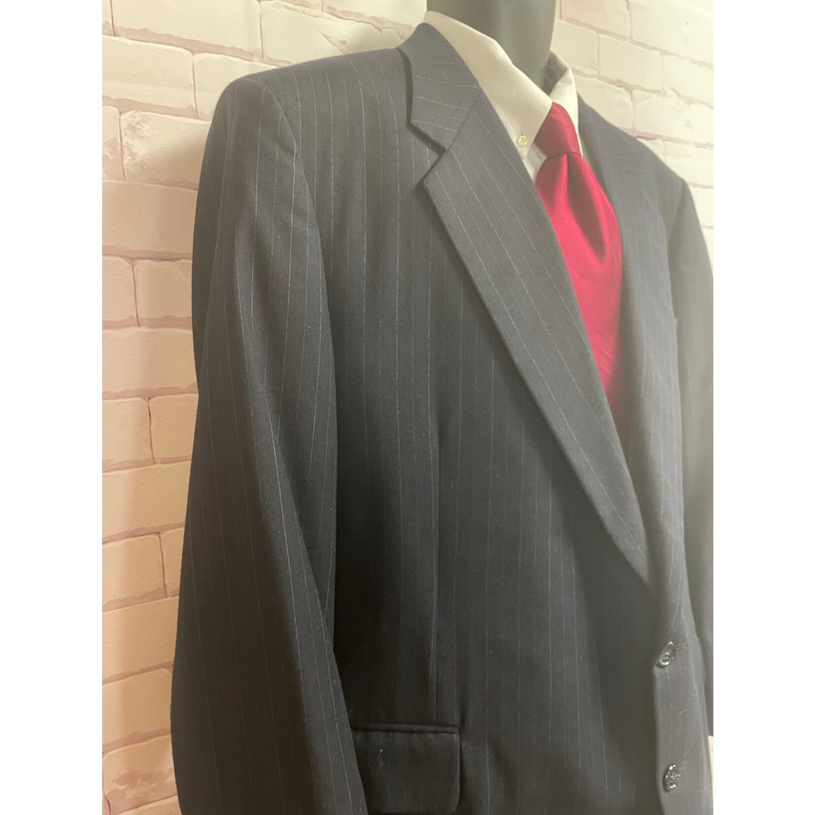 Tom James, Navy, Blue Pin Striped, Suit, Men's, 52L, 42/41