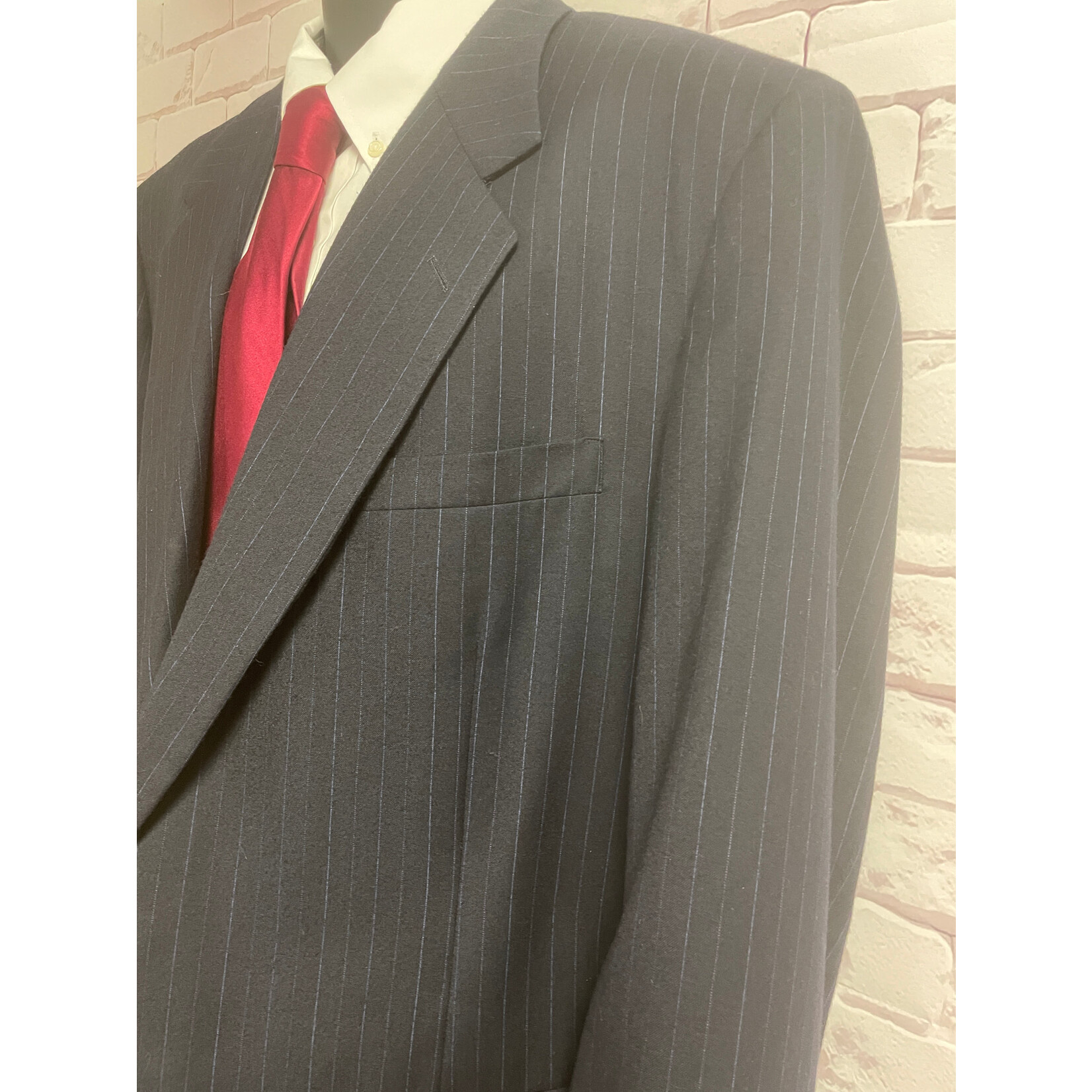 Tom James, Navy, Blue Pin Striped, Suit, Men's, 52L, 42/41