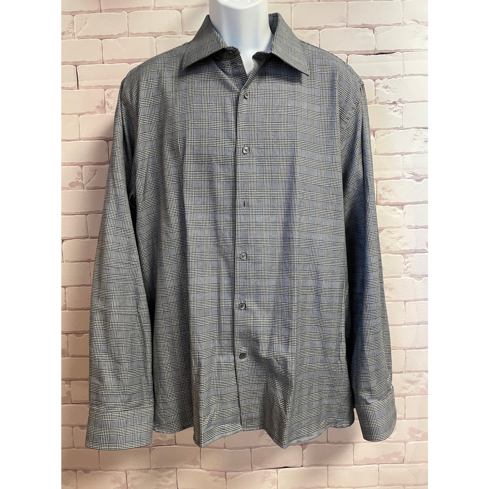 Hickie Freeman, Blue, White, Black, Houndstooth, LS, BU, Mens, XLarge