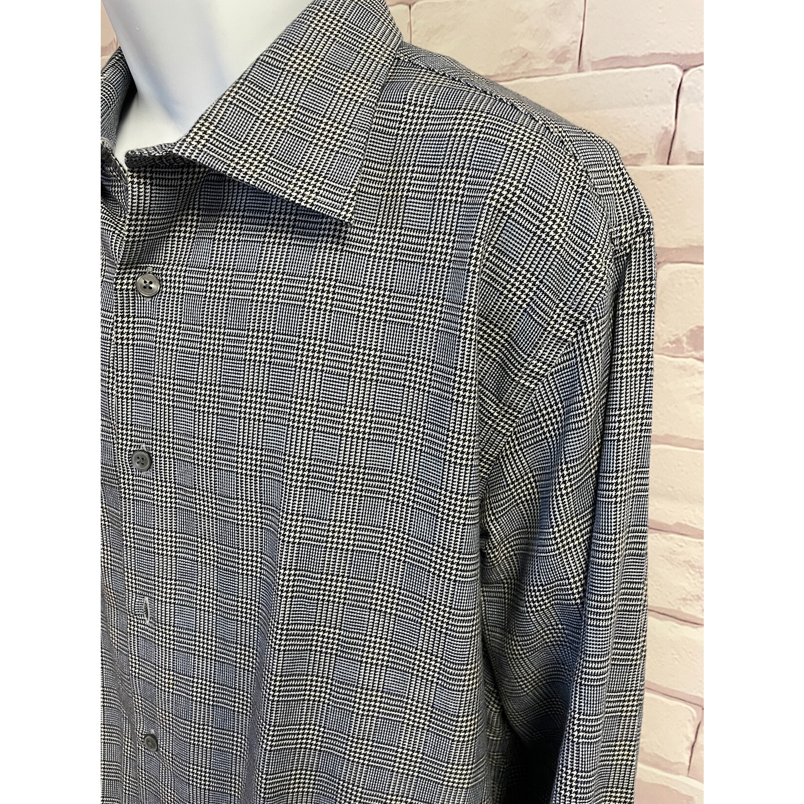 Hickie Freeman, Blue, White, Black, Houndstooth, LS, BU, Mens, XLarge
