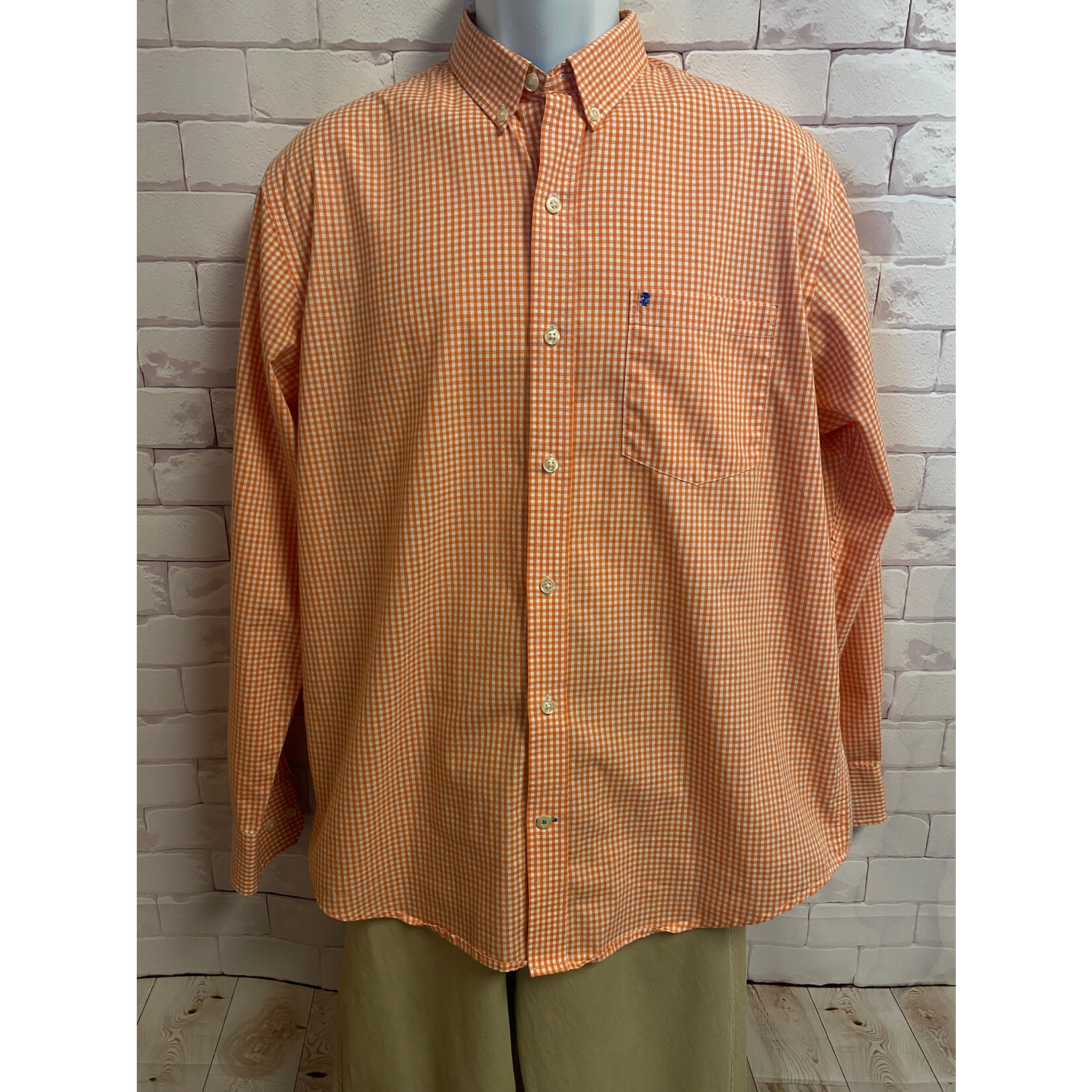 IZOD, Orange, White, Checked, Long Sleeve, Button Up, Men's, Medium