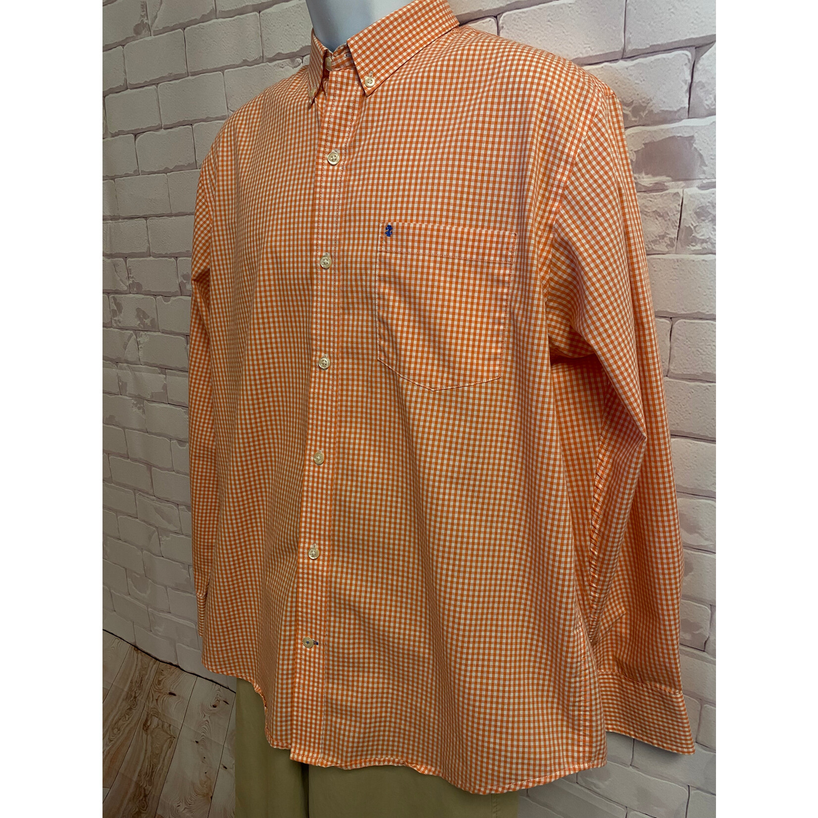 IZOD, Orange, White, Checked, Long Sleeve, Button Up, Men's, Medium