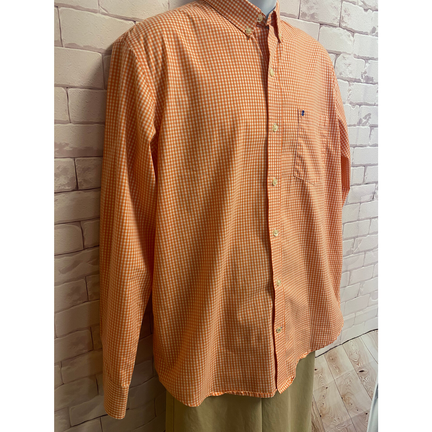 IZOD, Orange, White, Checked, Long Sleeve, Button Up, Men's, Medium