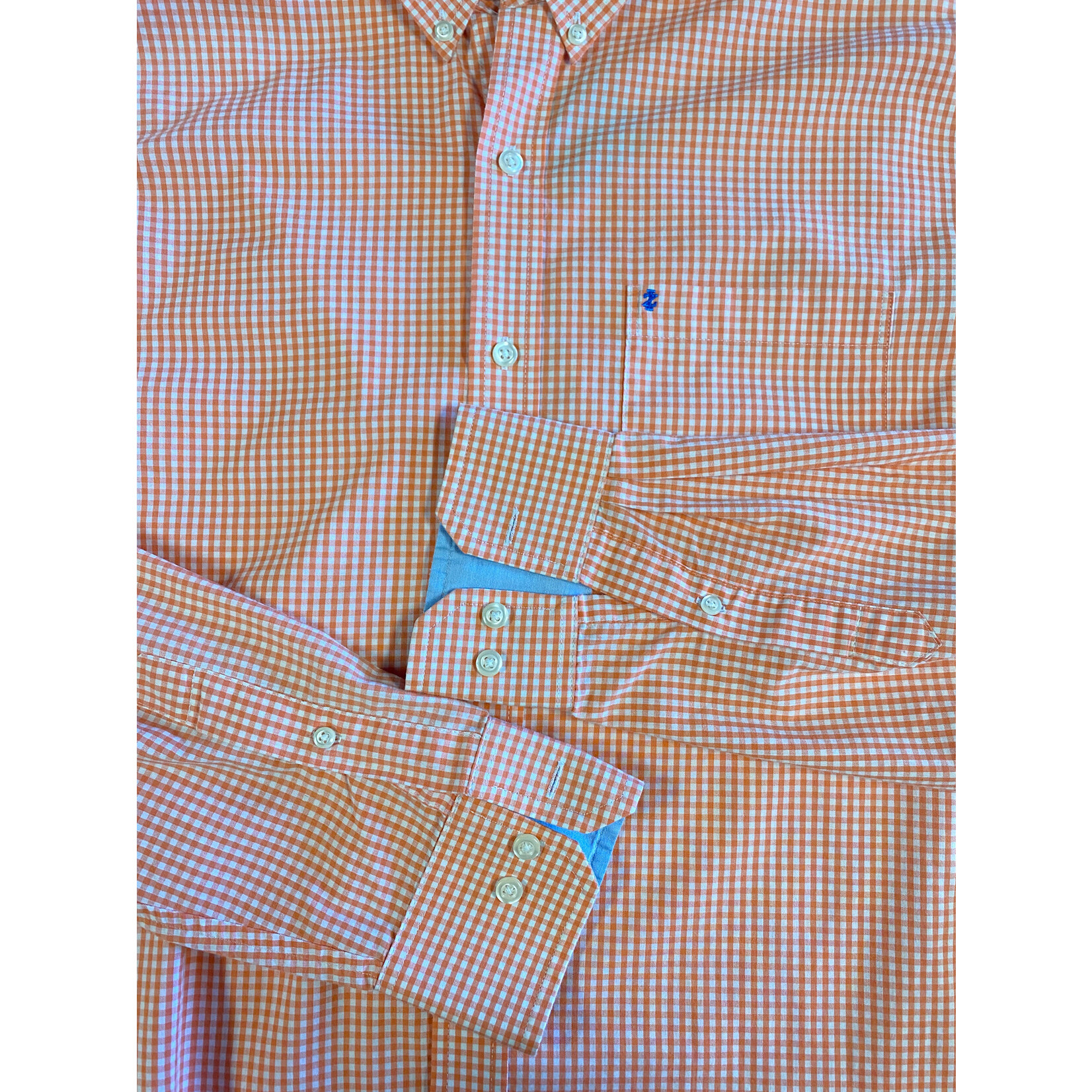 IZOD, Orange, White, Checked, Long Sleeve, Button Up, Men's, Medium