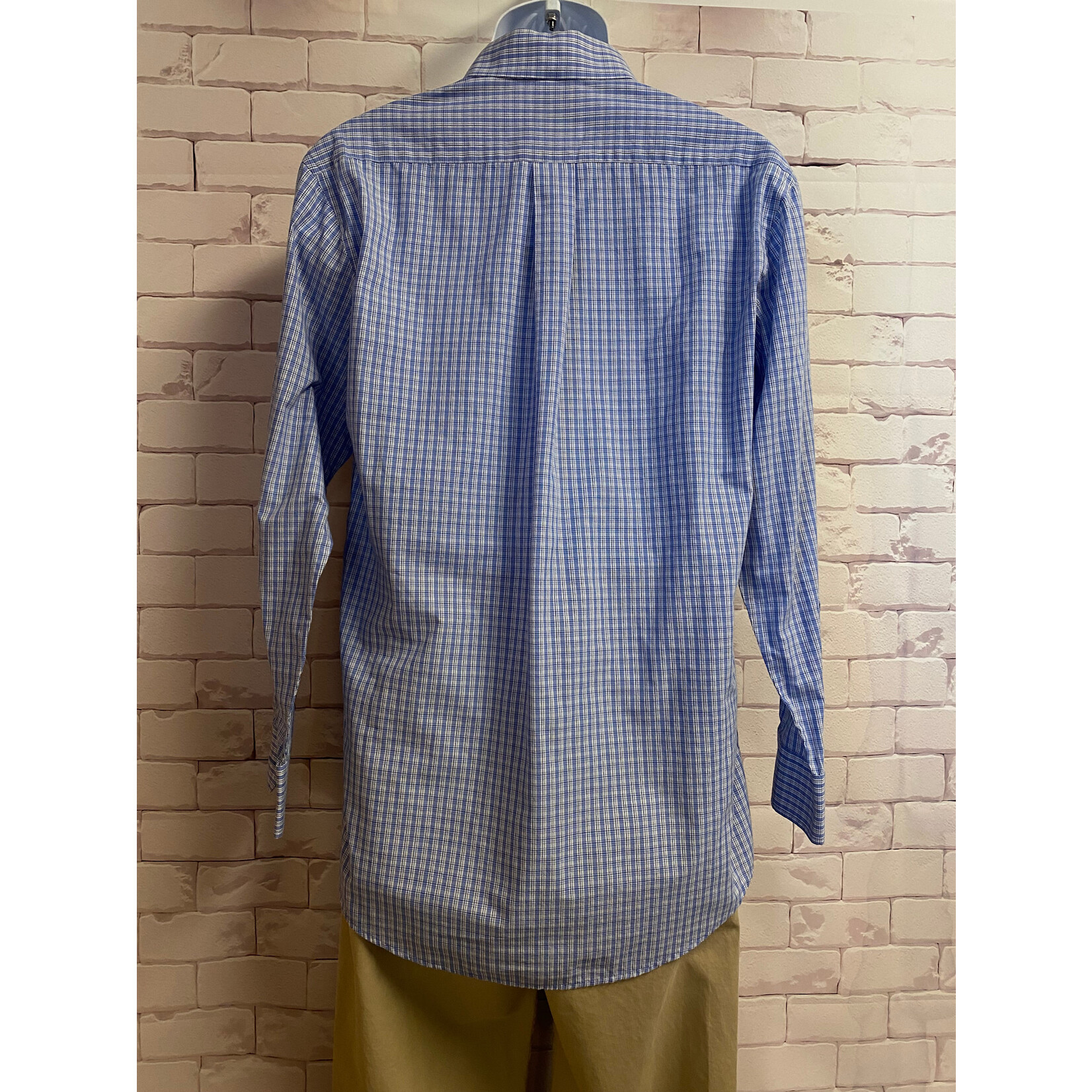 Polo, Blue, White, Long Sleeve, Button Up, Medium