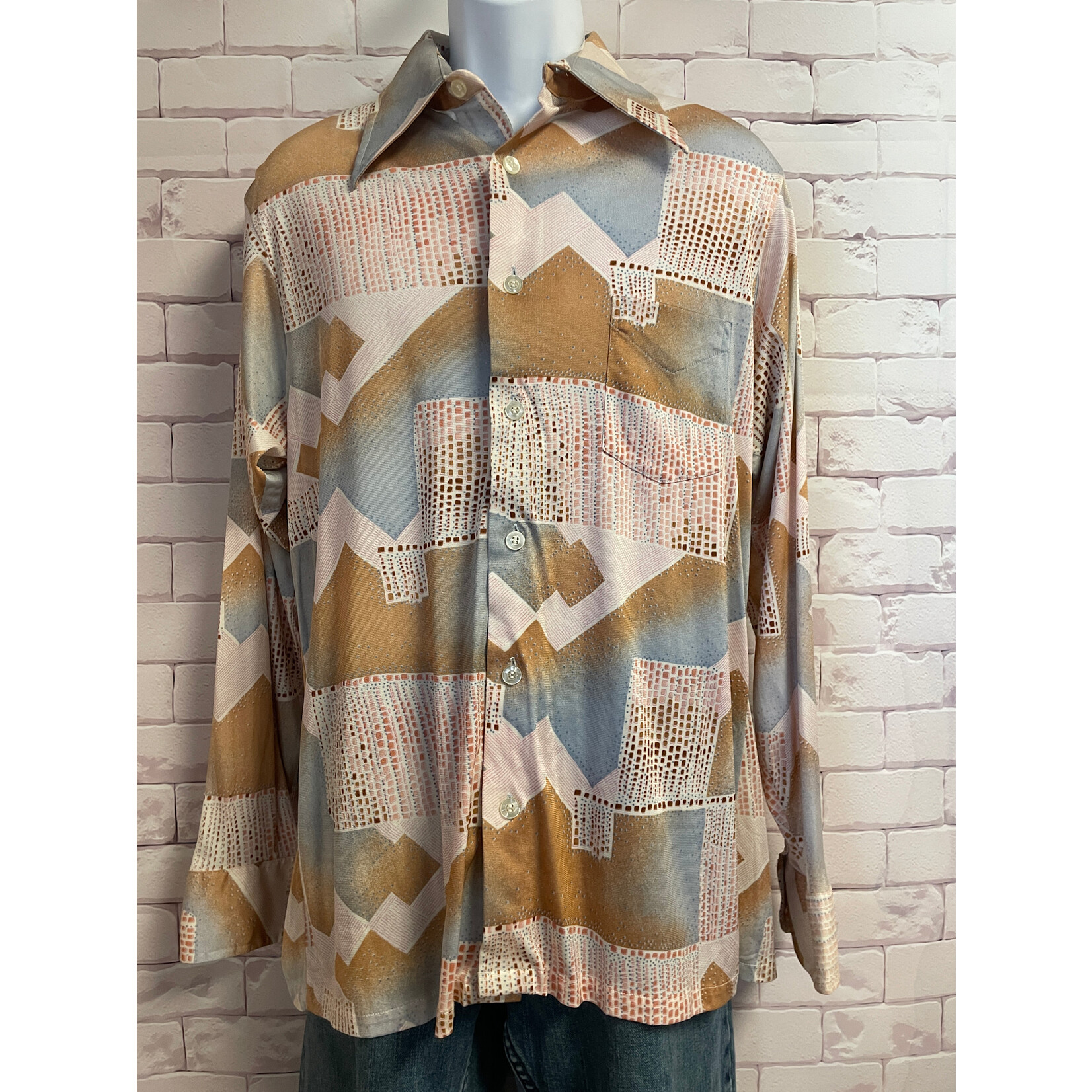 Drury Lane, Vintage, Brown, Blue, Pink, Men's, Long Sleeve, Button-Up, XL