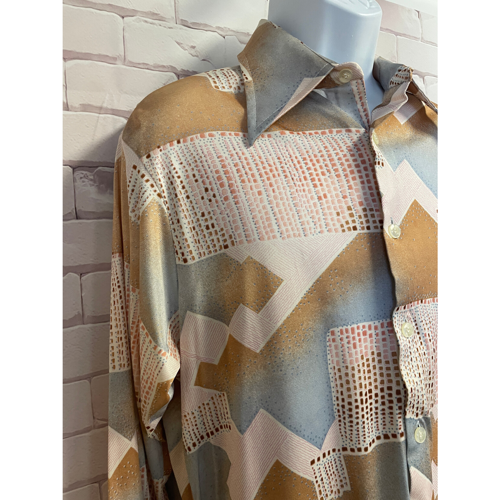 Drury Lane, Vintage, Brown, Blue, Pink, Men's, Long Sleeve, Button-Up, XL