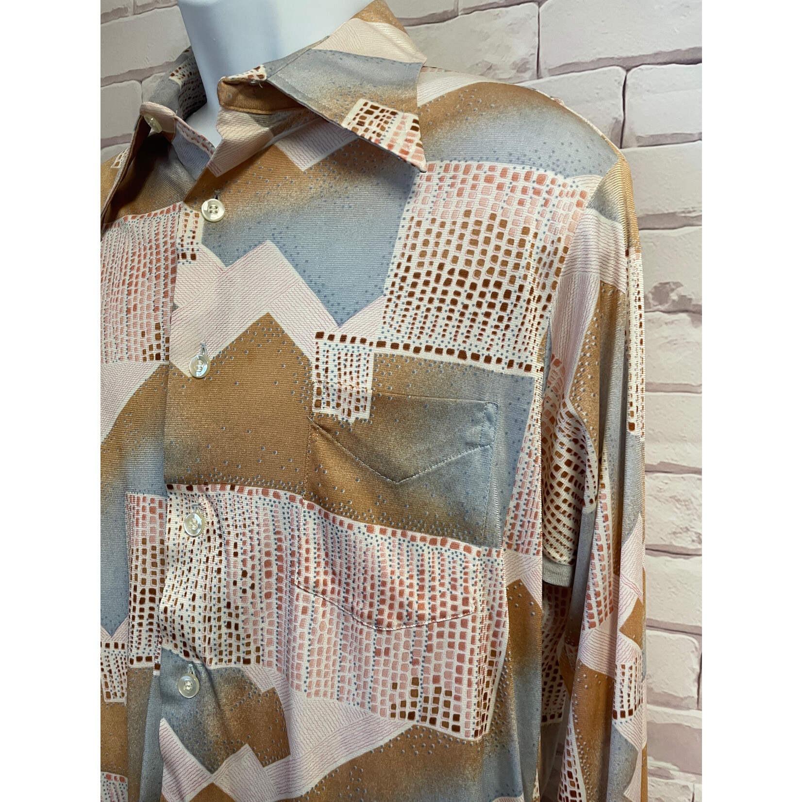 Drury Lane, Vintage, Brown, Blue, Pink, Men's, Long Sleeve, Button-Up, XL