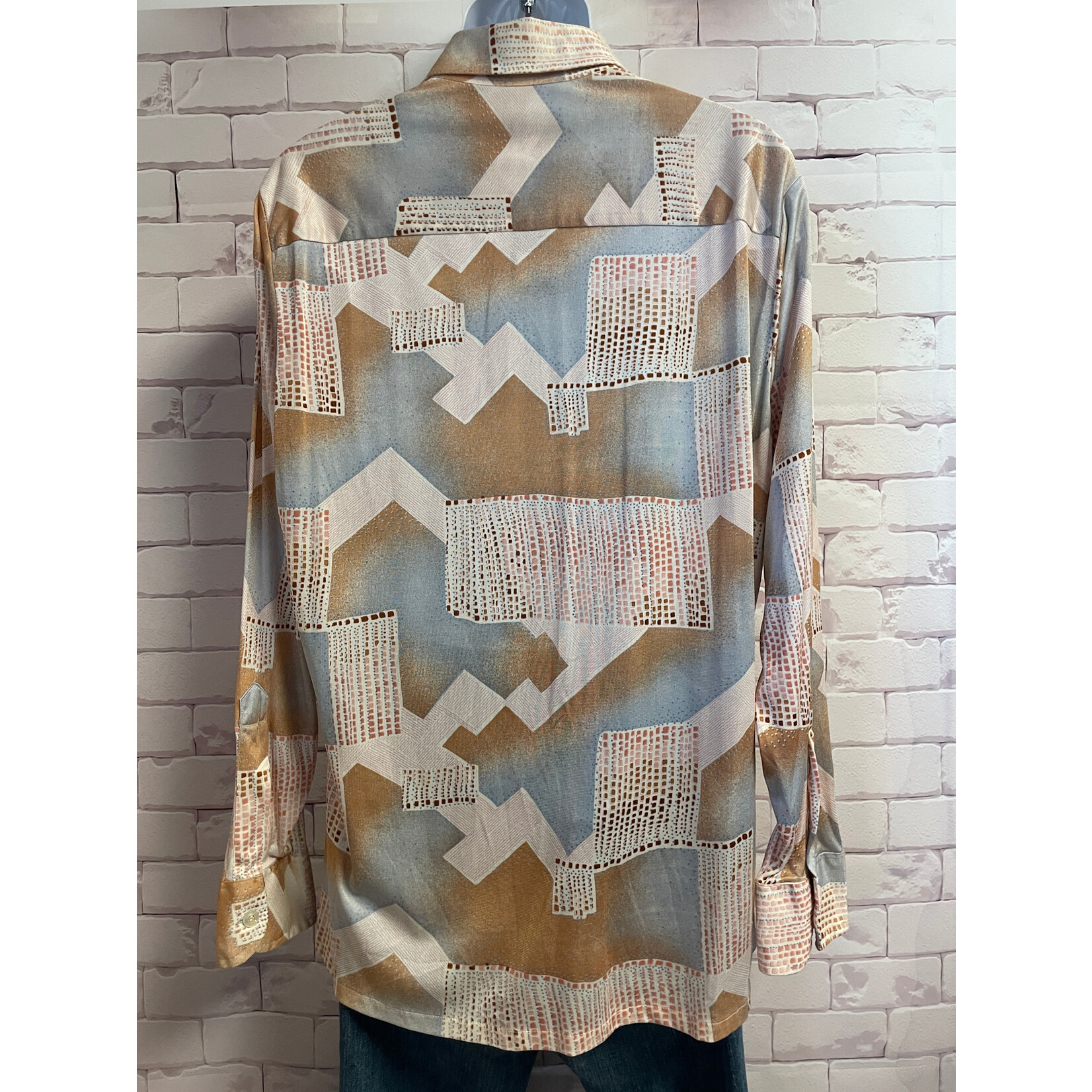 Drury Lane, Vintage, Brown, Blue, Pink, Men's, Long Sleeve, Button-Up, XL