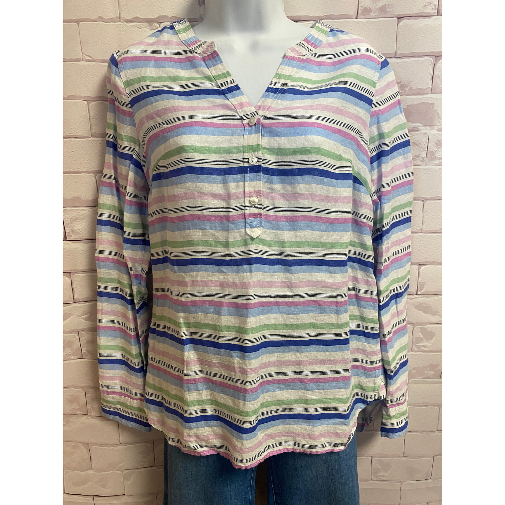 Talbots, White, Blue, Pink, Tunic, Small