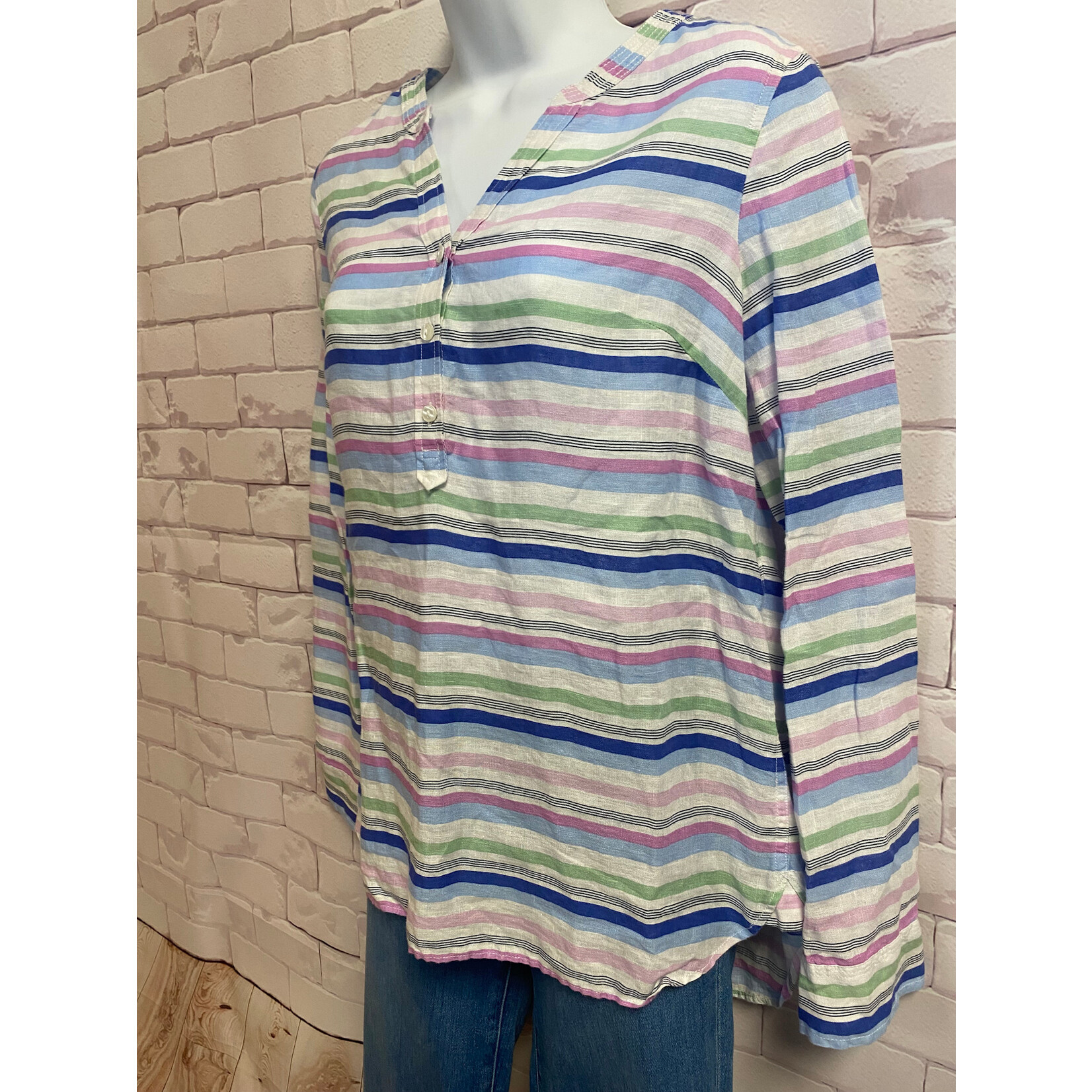 Talbots, White, Blue, Pink, Tunic, Small