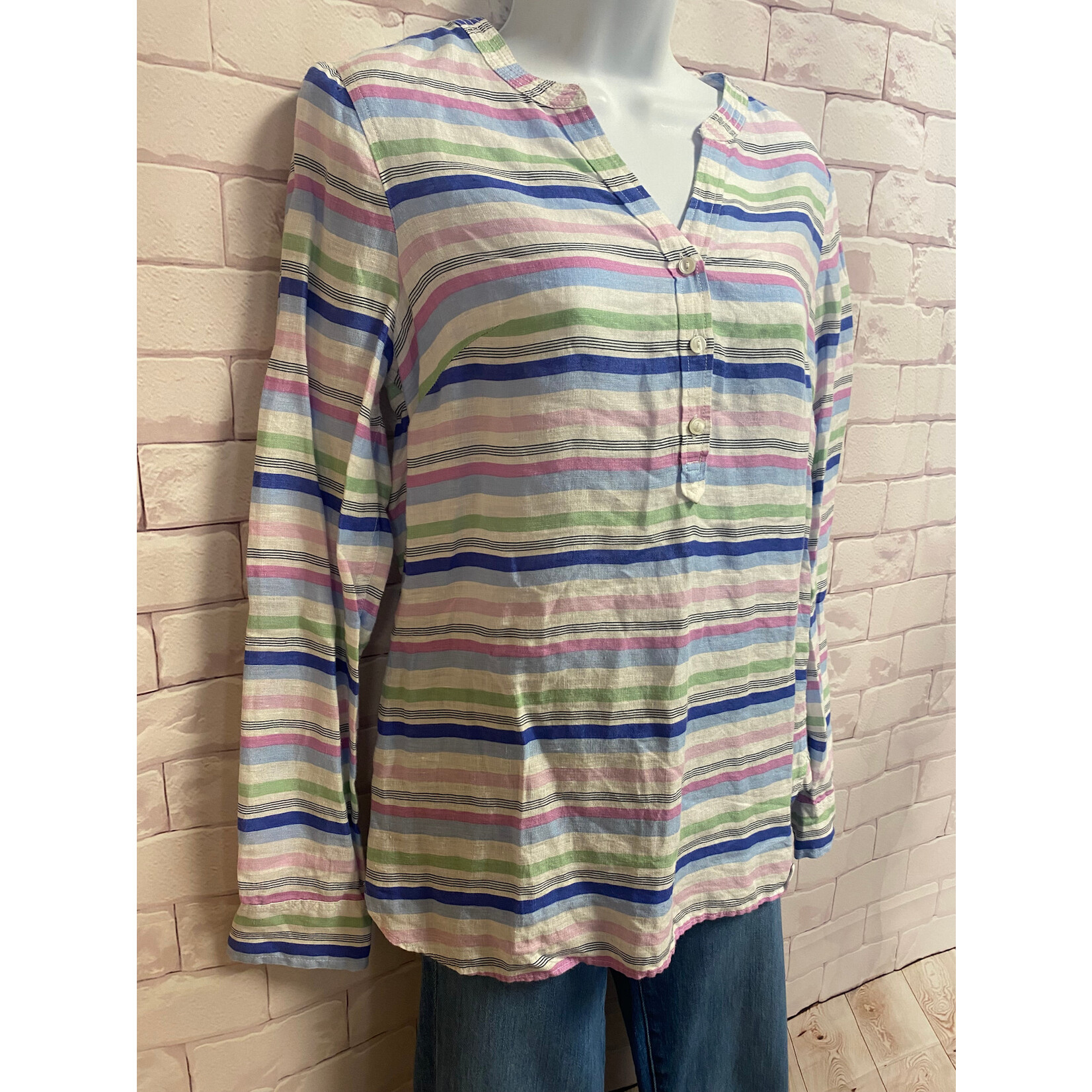 Talbots, White, Blue, Pink, Tunic, Small