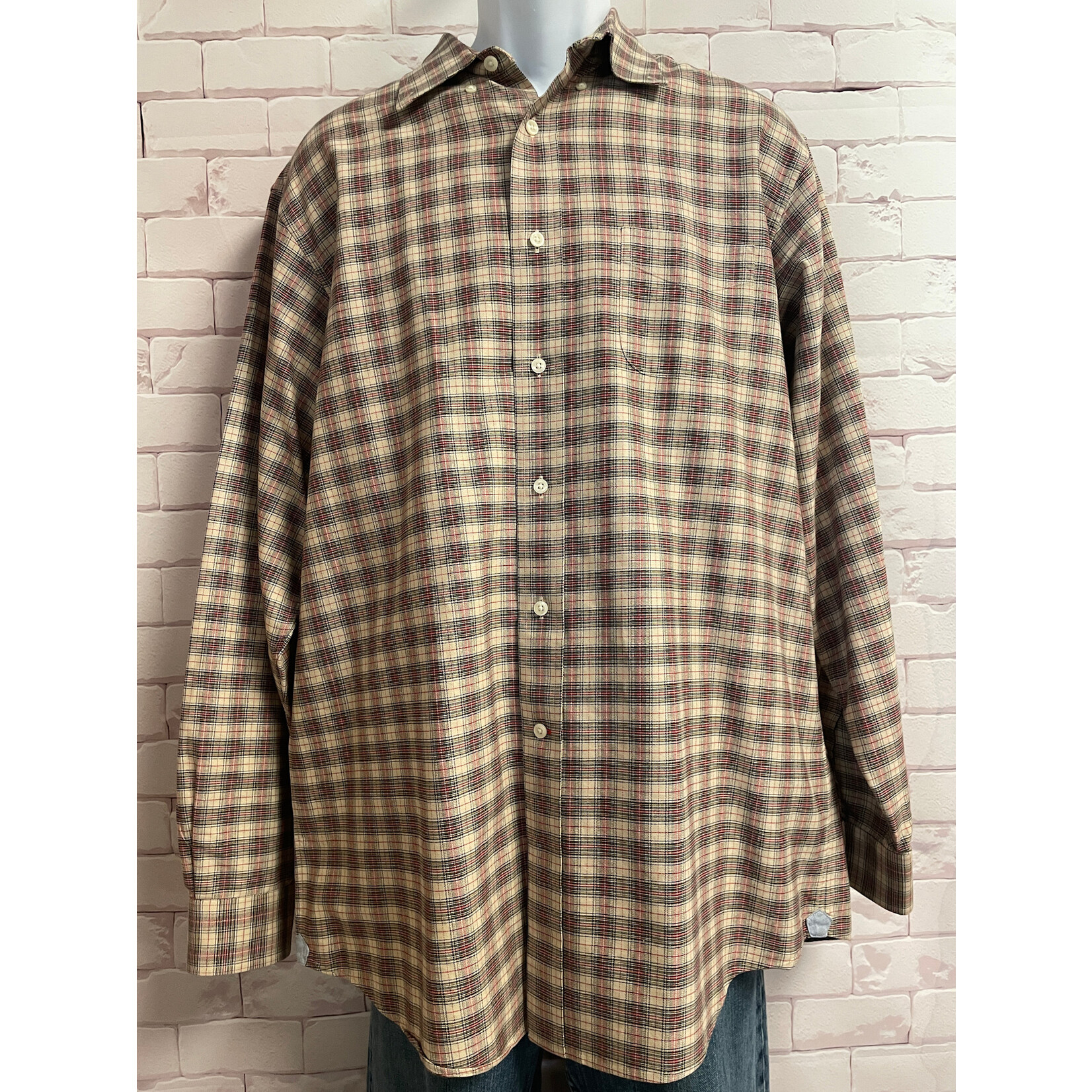Cremieux, Red, Tan, Plaid, Long Sleeve, Button-Up, L