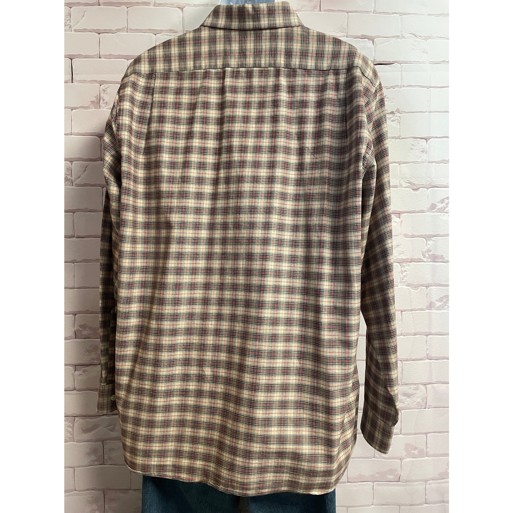 Cremieux, Red, Tan, Plaid, Long Sleeve, Button-Up, L