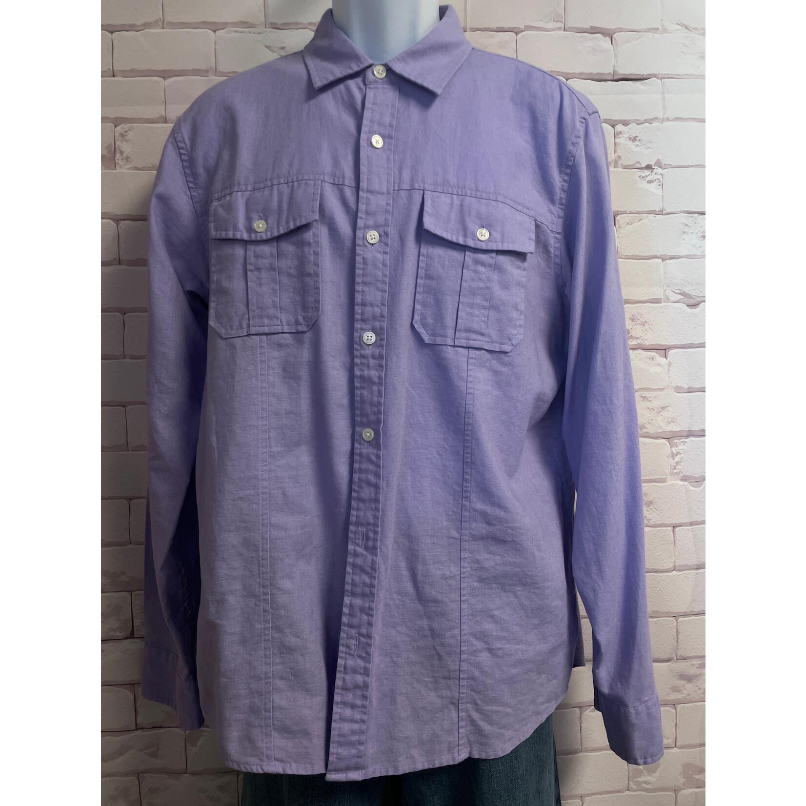 Michael Kors, Purple, Linen, Cotton, Long Sleeve, Button-Up, Men's, L