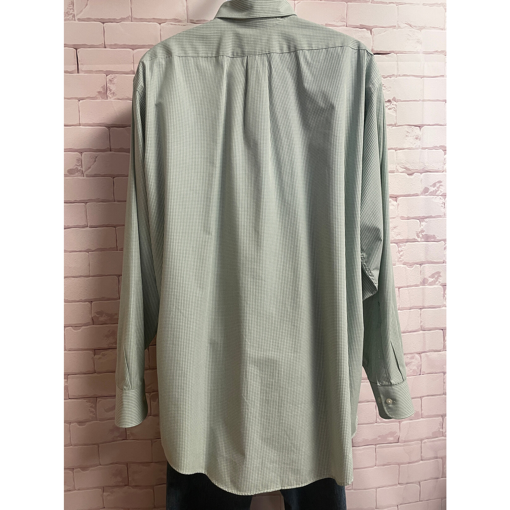 Van Heusen, Green, White, Long Sleeve, Button-Up, L