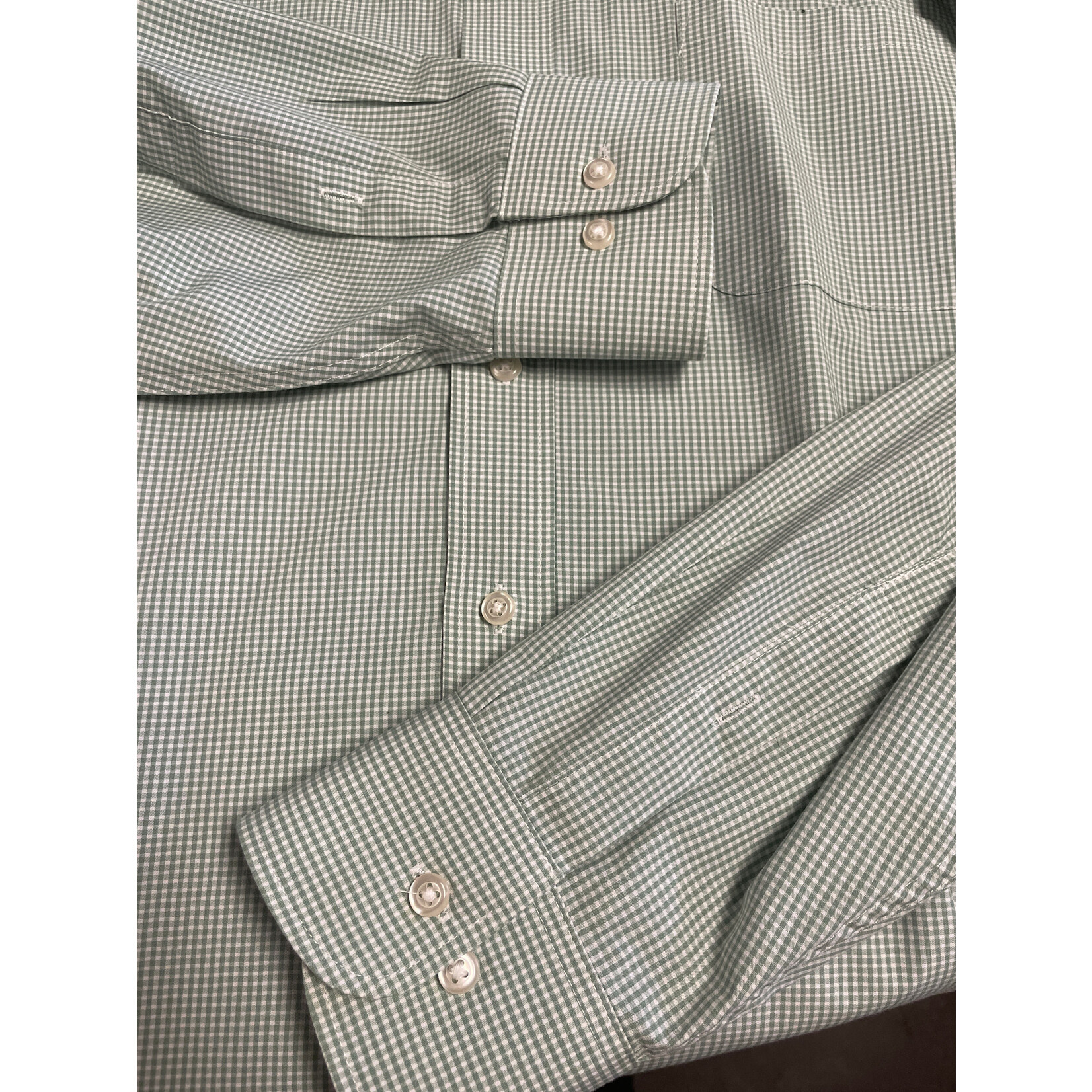 Van Heusen, Green, White, Long Sleeve, Button-Up, L