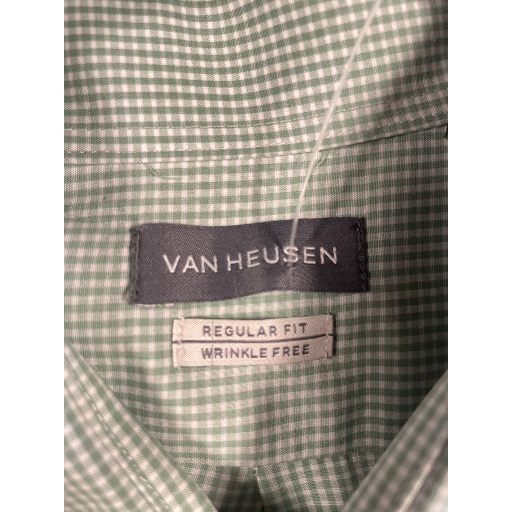 Van Heusen, Green, White, Long Sleeve, Button-Up, L