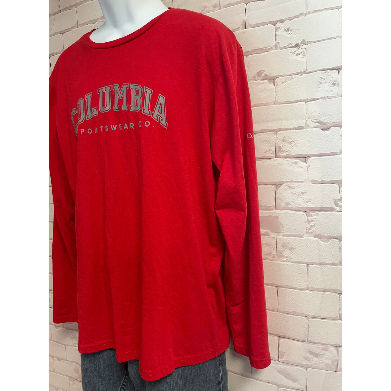Columbia, Red, Long Sleeve Tee, Men's, Large
